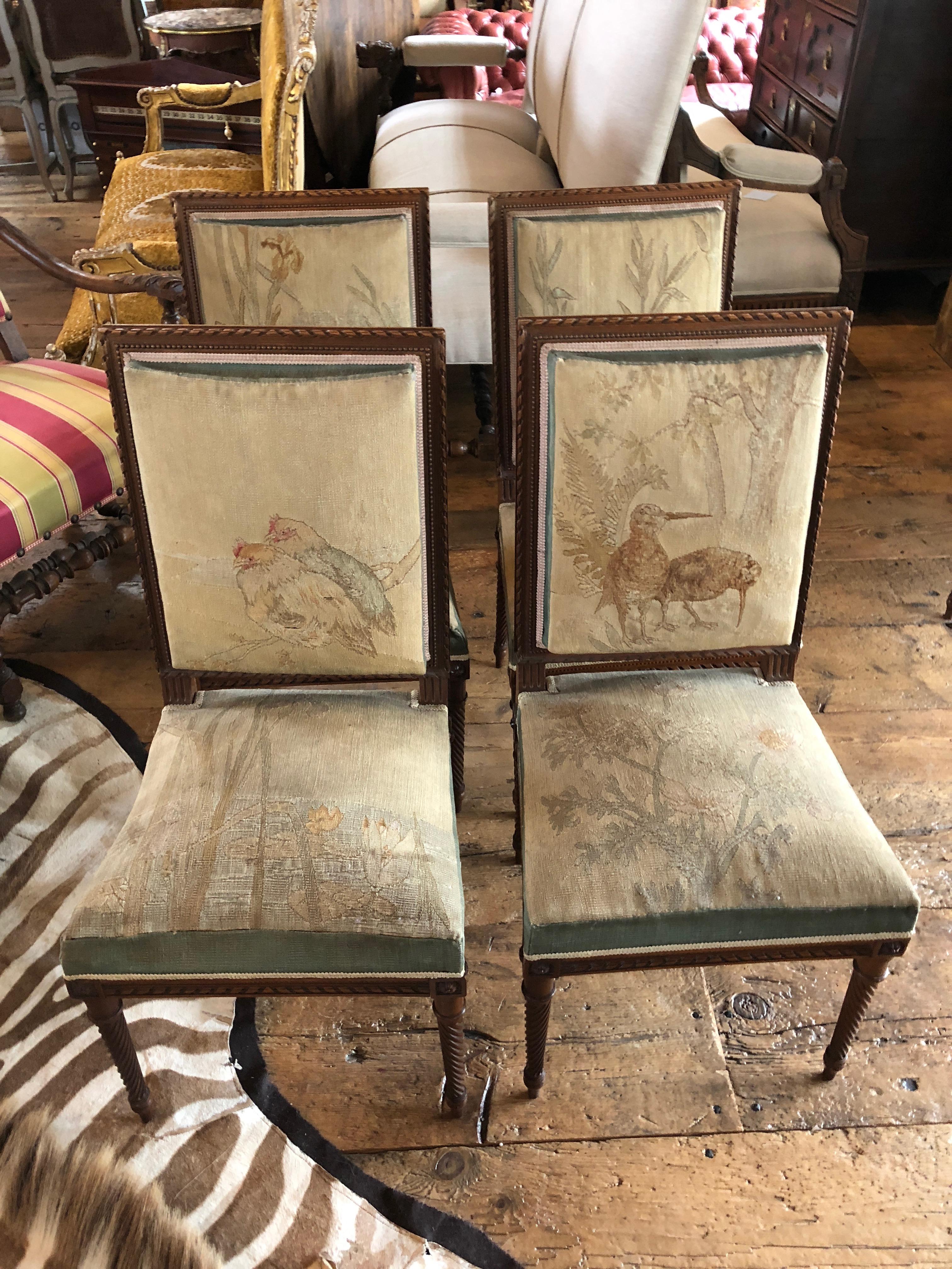 19th Century Magnificent Set of French Antique Louis XVI Aubusson Tapestry Dining Chairs