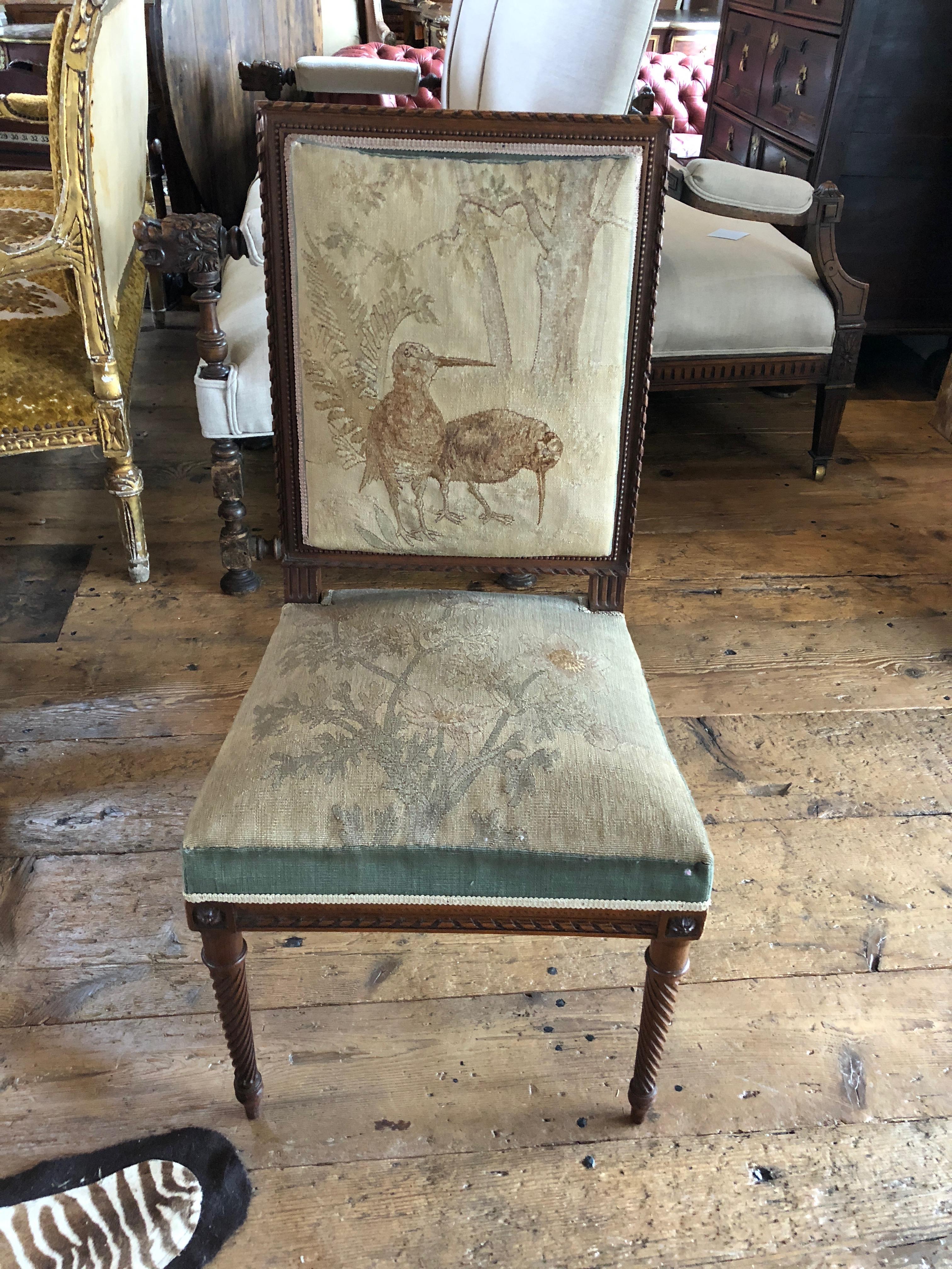 Magnificent Set of French Antique Louis XVI Aubusson Tapestry Dining Chairs 1