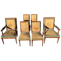 Magnificent Set of French Antique Louis XVI Aubusson Tapestry Dining Chairs