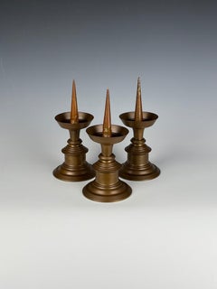 Magnificent Set of Three Late 17th Century Bronze Pricket Candlesticks