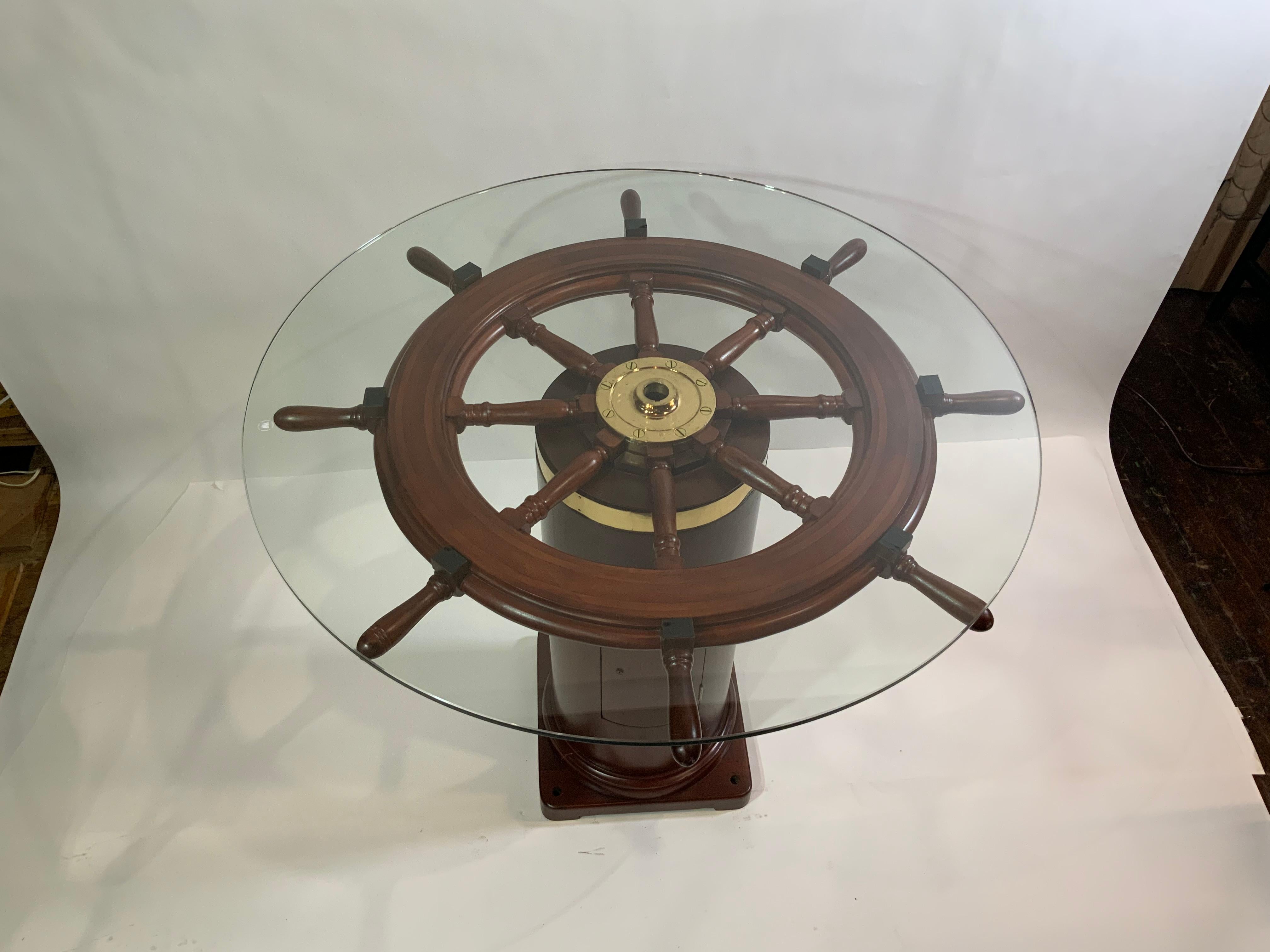 Glass Magnificent Ships Wheel Bistro Table For Sale