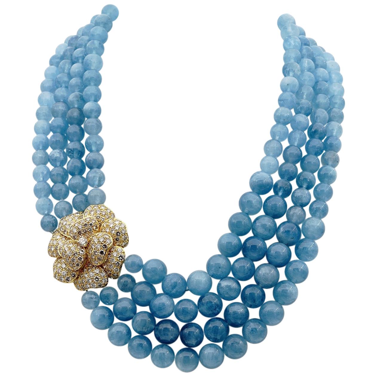  Giovane Aquamarine 8.20 Carat Diamond High End Necklace For Sale