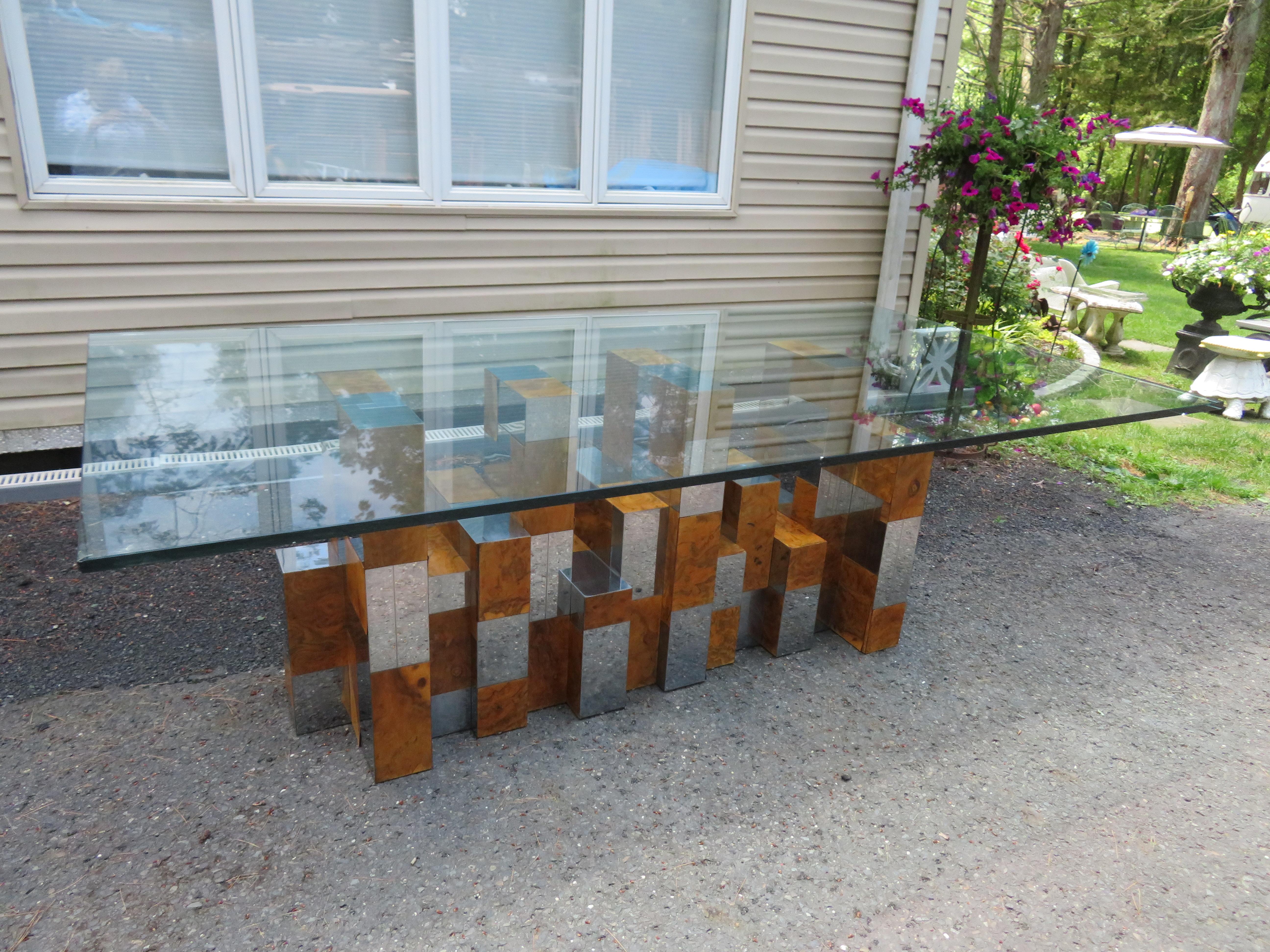 Magnificent Signed Paul Evans Burl Chrome Cityscape Dining Table Mid-Century For Sale 9