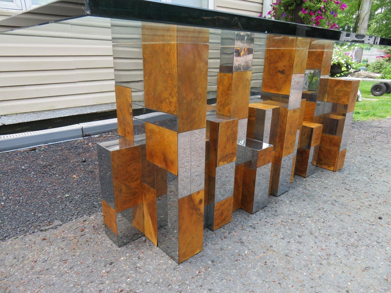 American Magnificent Signed Paul Evans Burl Chrome Cityscape Dining Table Mid-Century For Sale