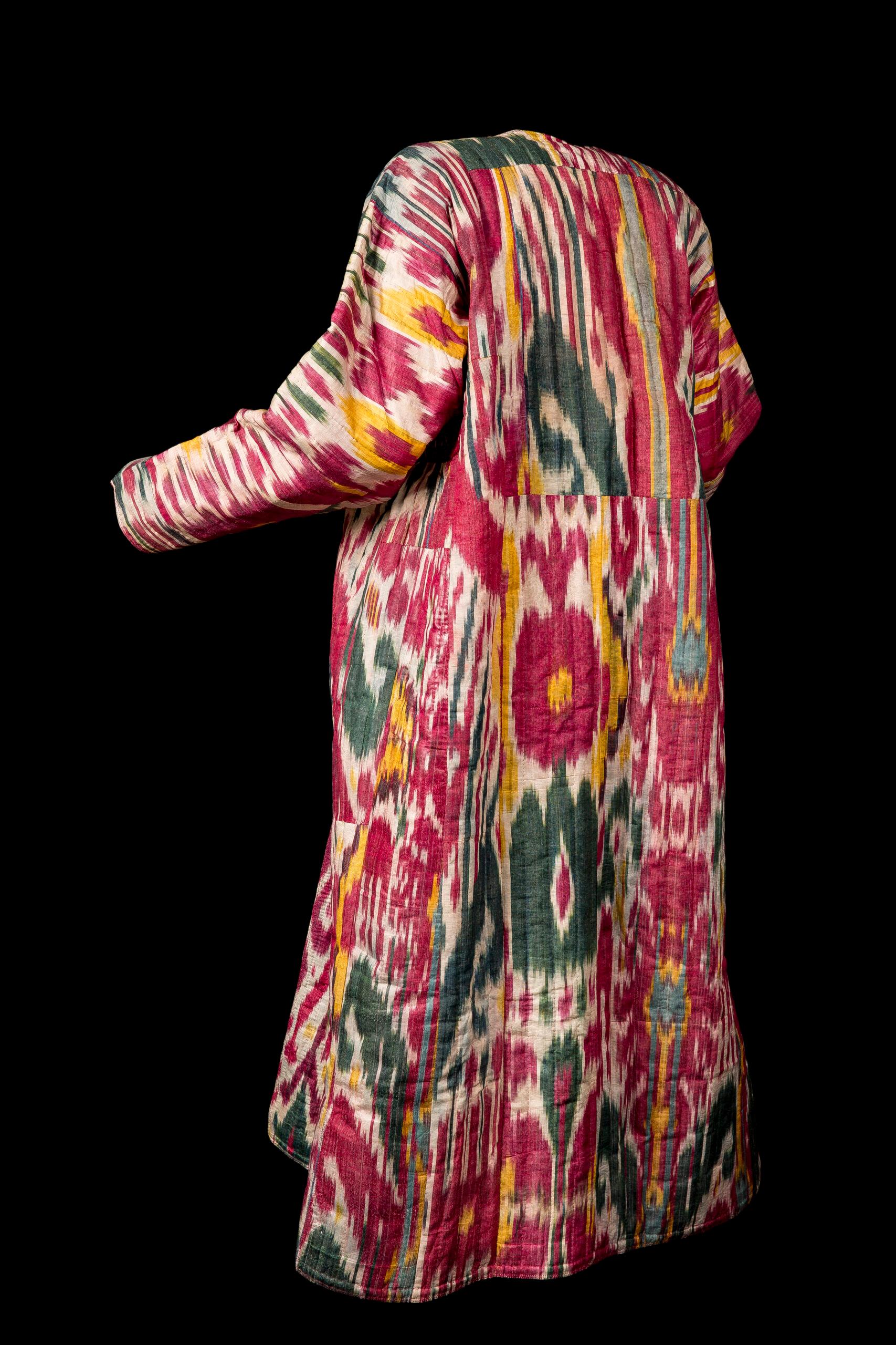 18th Century and Earlier Magnificent Silk Ikat Chapan, Uzbekistan, Xix Century For Sale