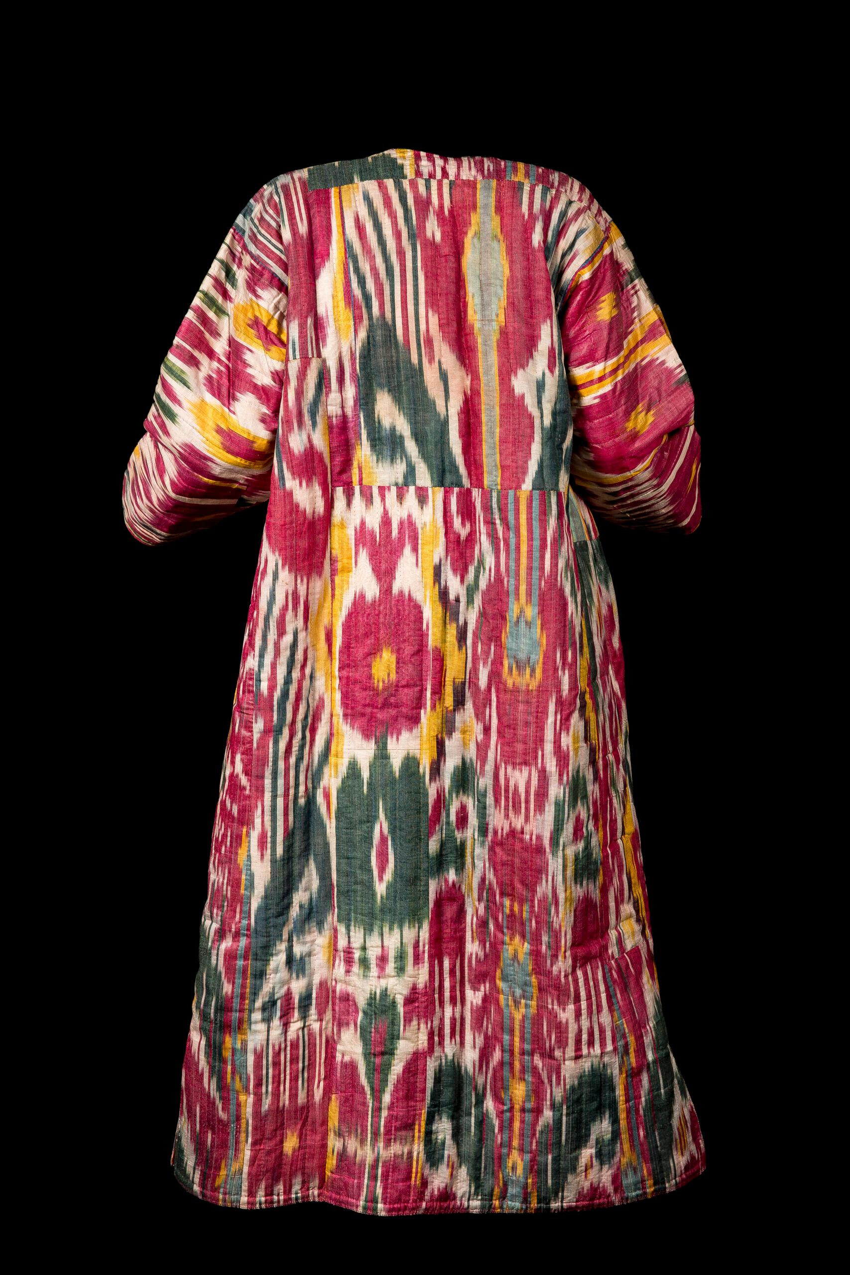 Cotton Magnificent Silk Ikat Chapan, Uzbekistan, Xix Century For Sale