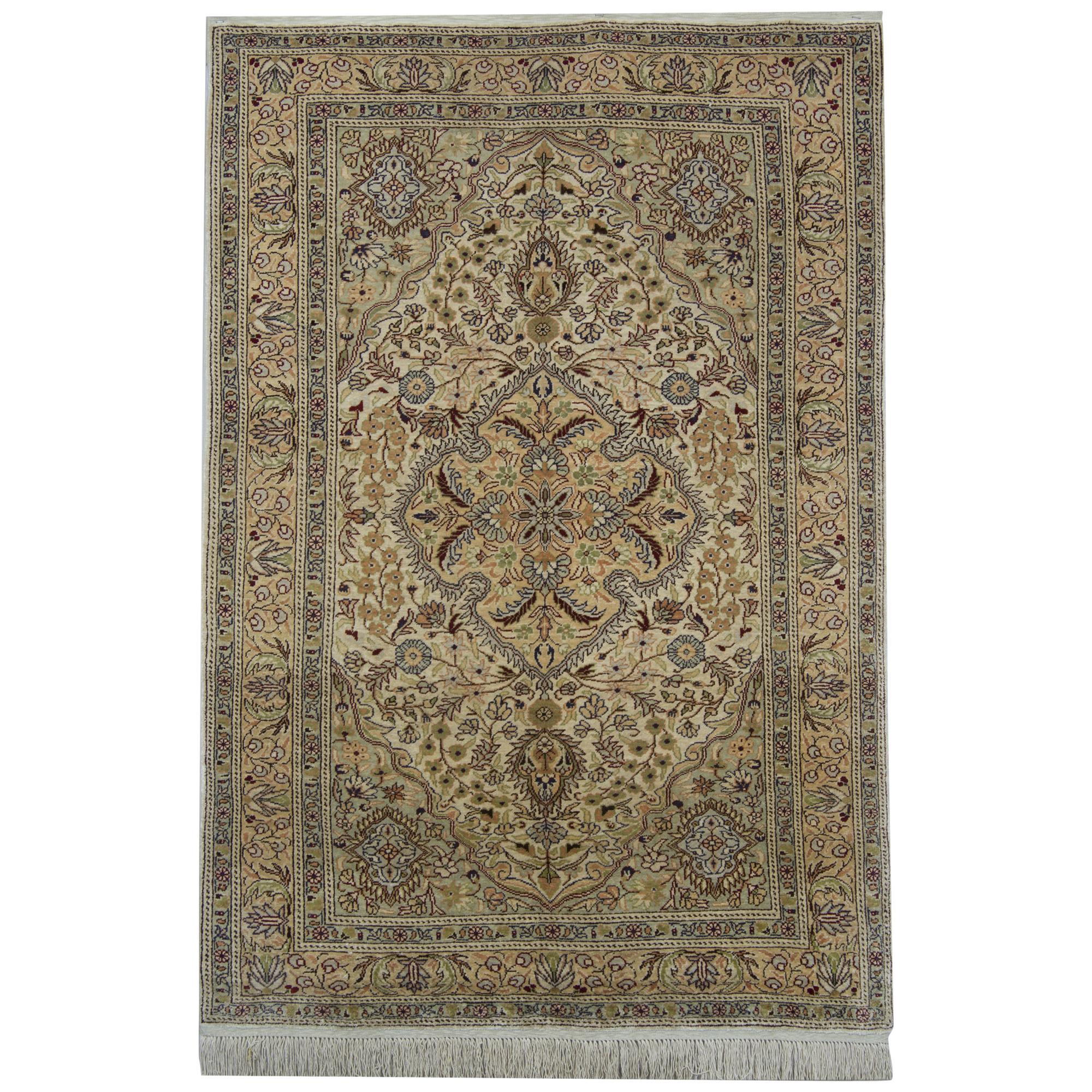 Herekeh Silk Rug, Turkish Rug Oriental Kayseri, Handmade Carpet Area Rug For Sale