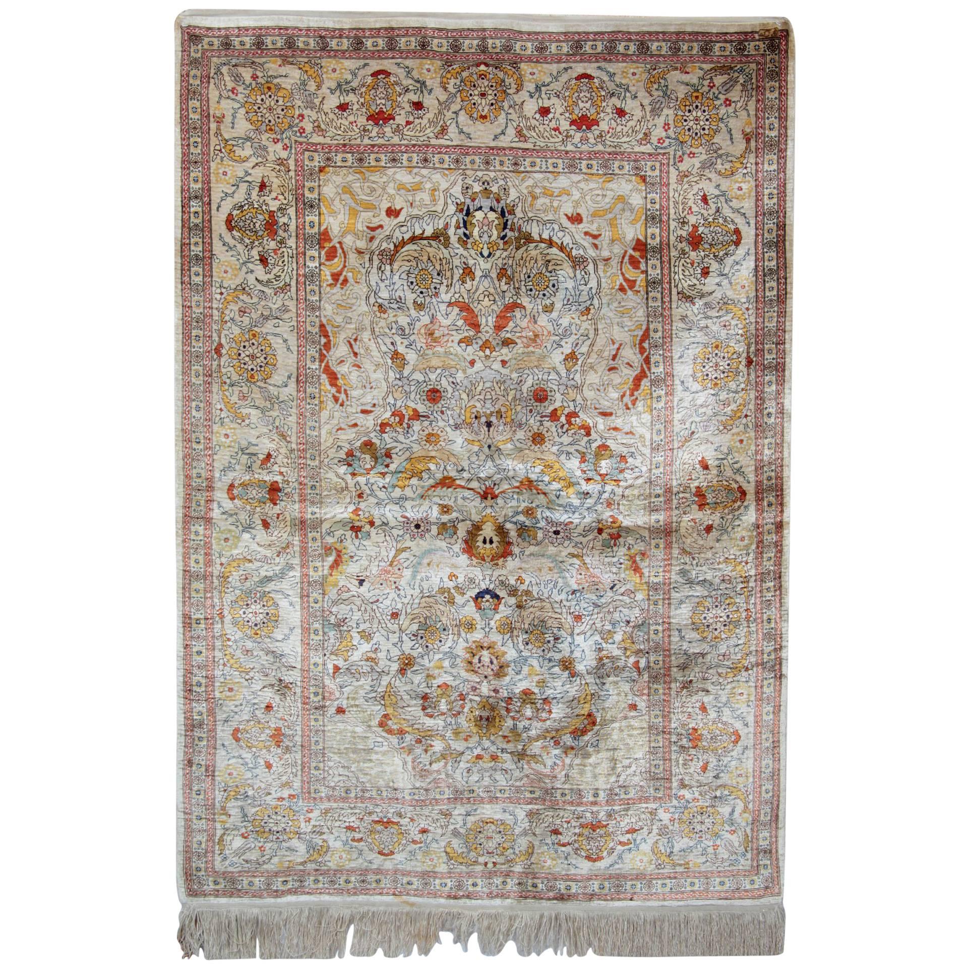 Handmade Carpet Pure Silk Rug, Turkish Herekeh Oriental Rugs For Sale