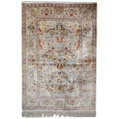 Vintage Handmade Carpet Pure Silk Rug, Turkish Herekeh Oriental Rugs