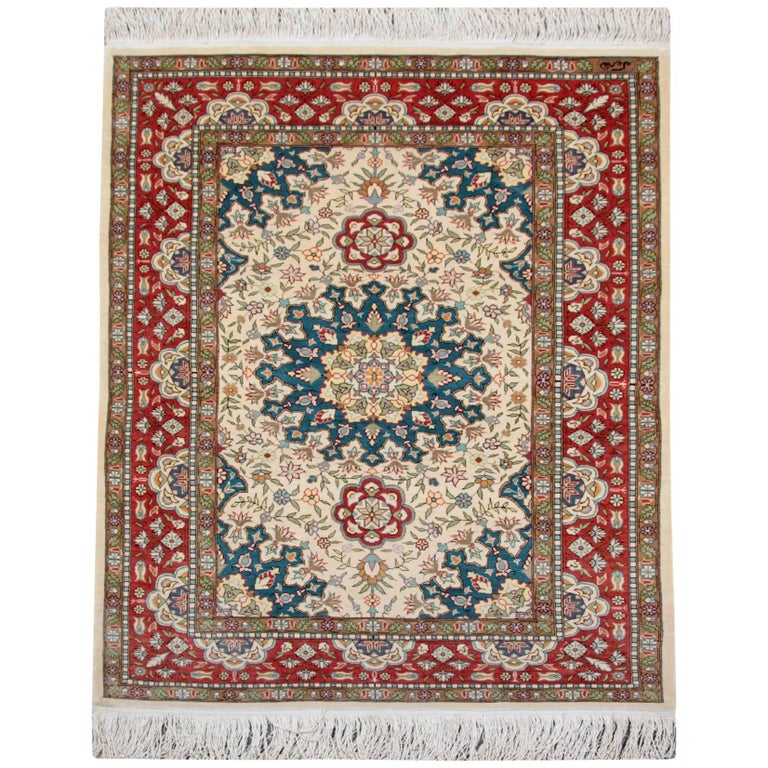 Magnificent Silk Rugs, Turkish Hereke Oriental Rug Hand Made Carpet For