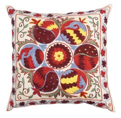 18''x18'' Magnificent Silk Suzani from Uzbekistan, Hand Embroidery Cushion Cover