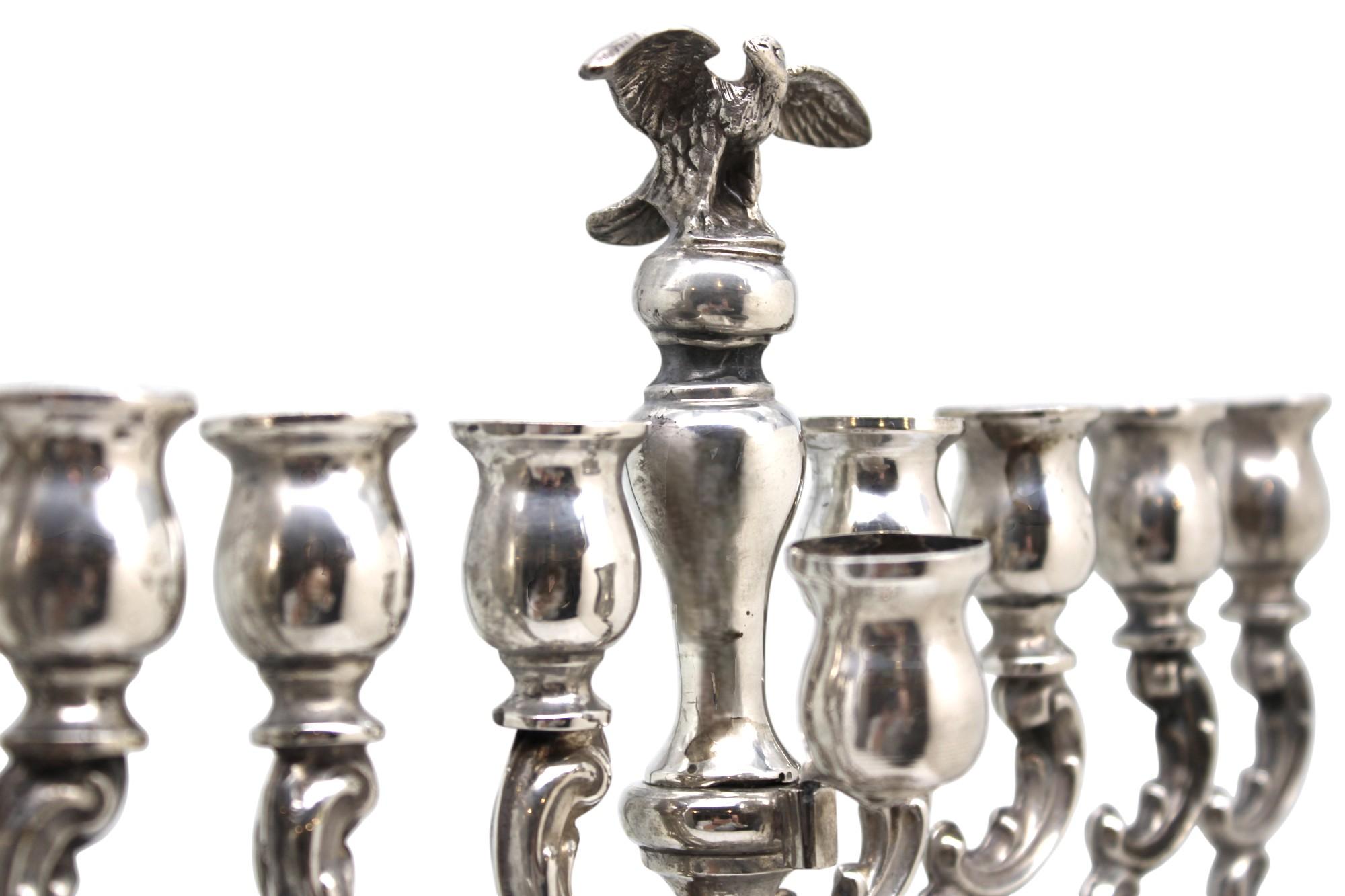 Prächtige silberne Chanukka-Lampe Menora, Österreich, um 1880. Judaica im Angebot 4