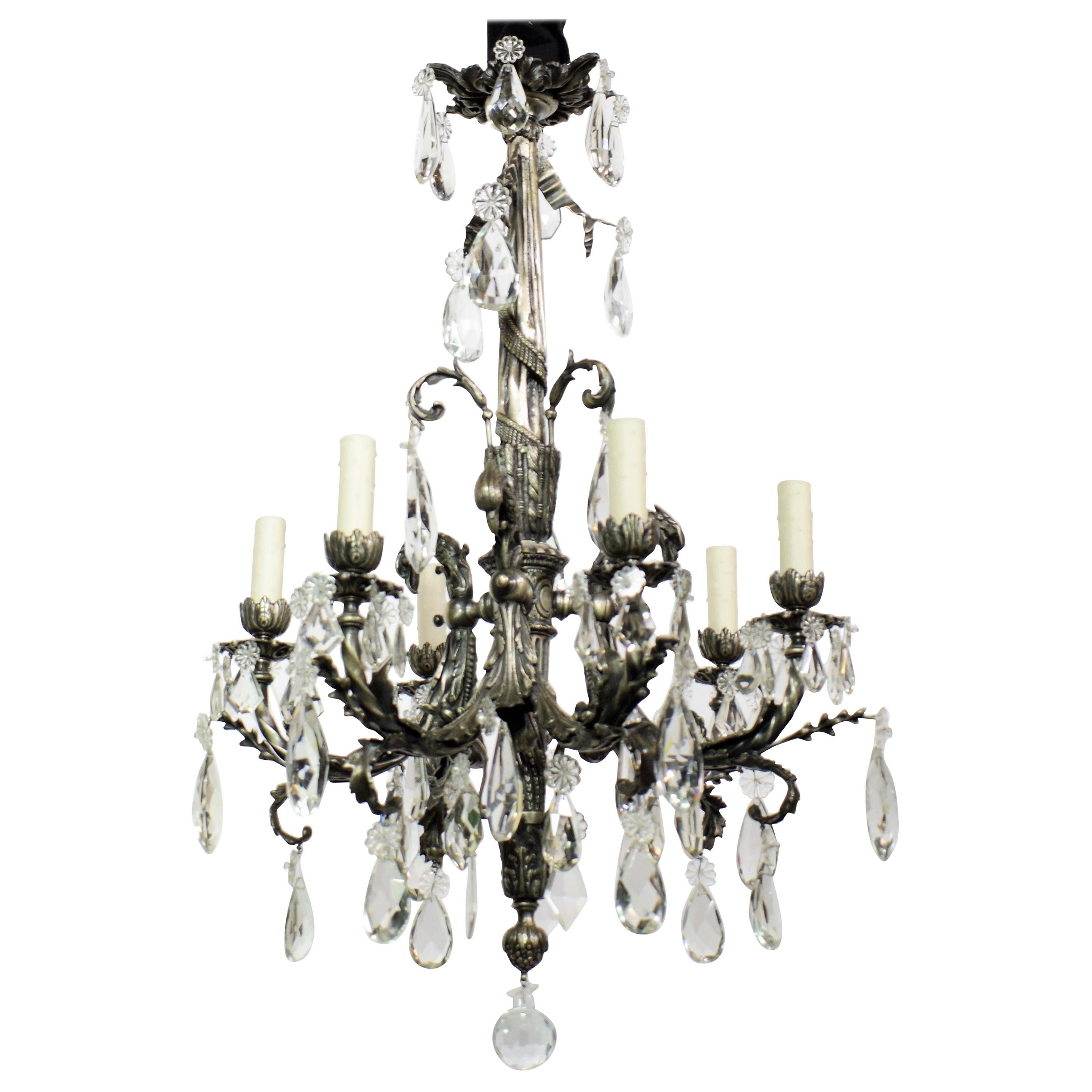 Magnificent Silver over Bronze Chandelier For Sale