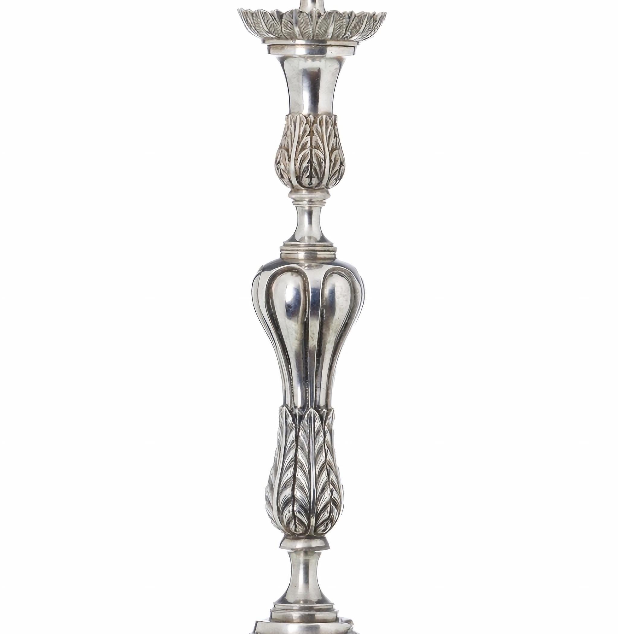 Baroque MAGNIFICENT SILVER TORCH HOLDER  Portuguese, 19th Century For Sale