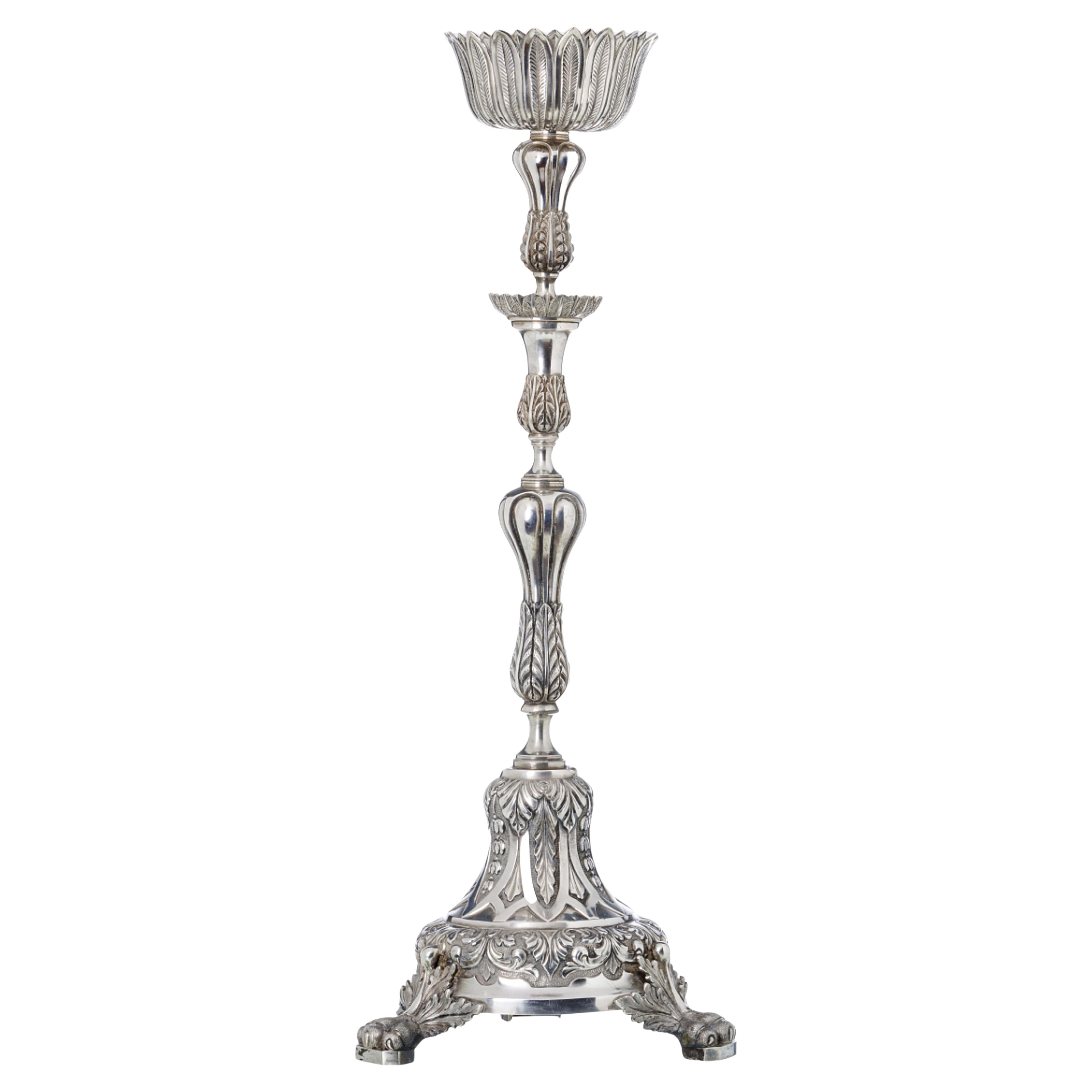MAGNIFICENT SILVER TORCH HOLDER  Portuguese, 19th Century For Sale