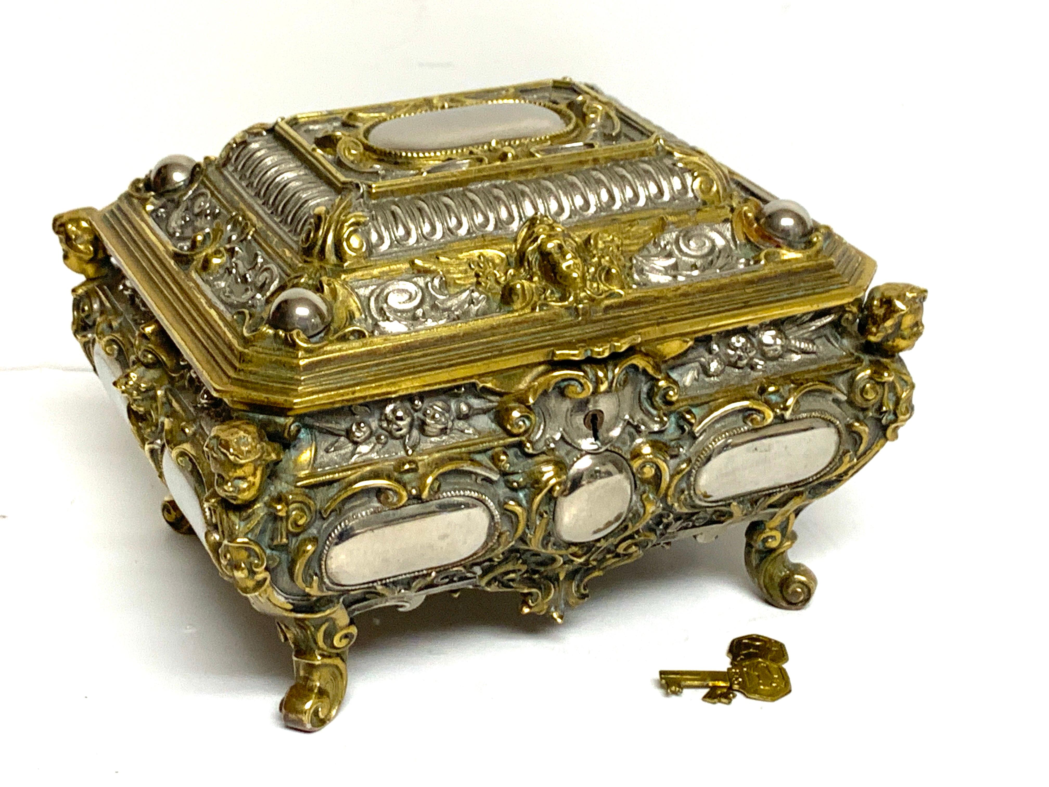 French Magnificent Silvered Bronze and Ormolu Jewelry/Table Box For Sale