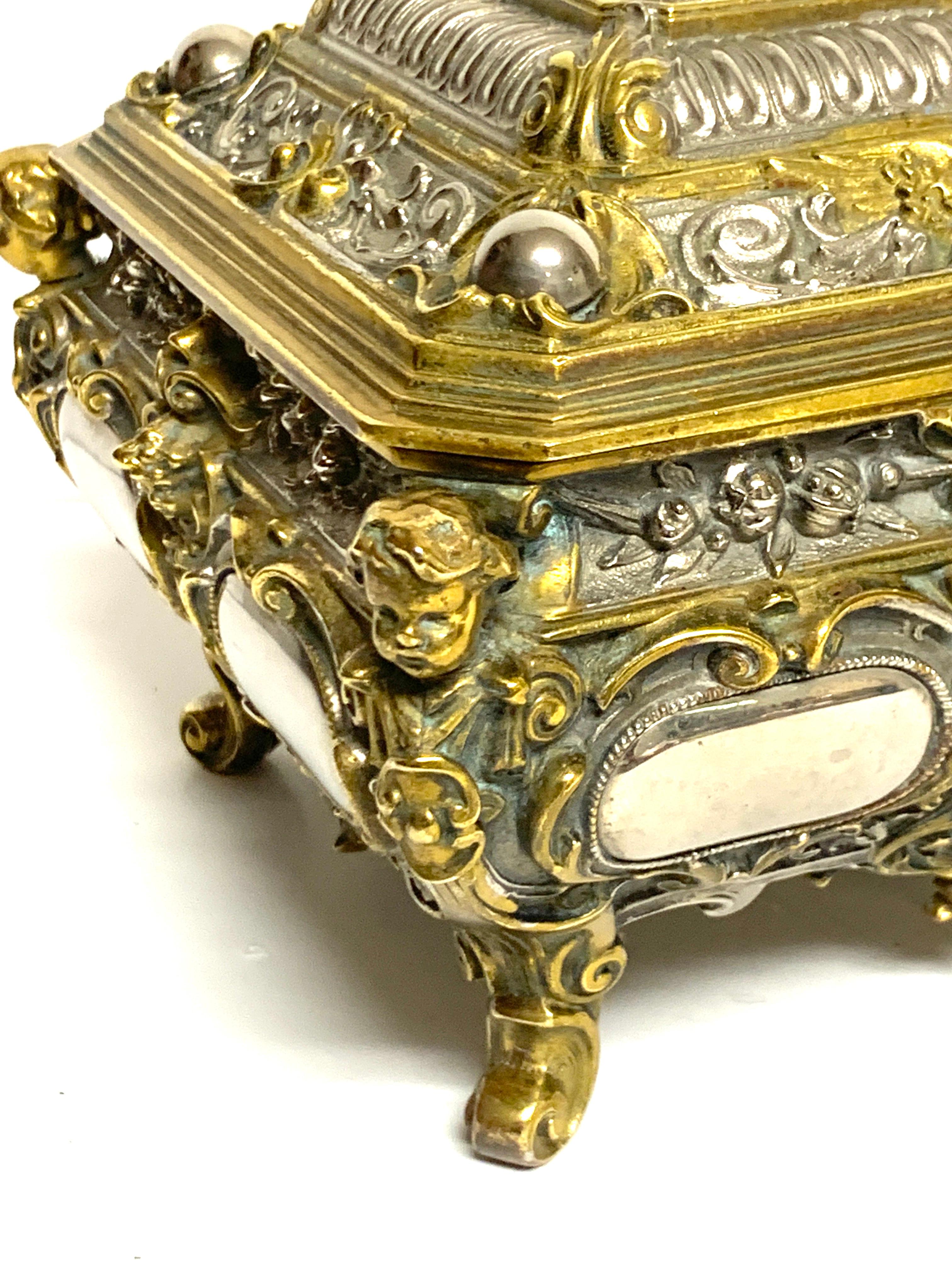 20th Century Magnificent Silvered Bronze and Ormolu Jewelry/Table Box For Sale