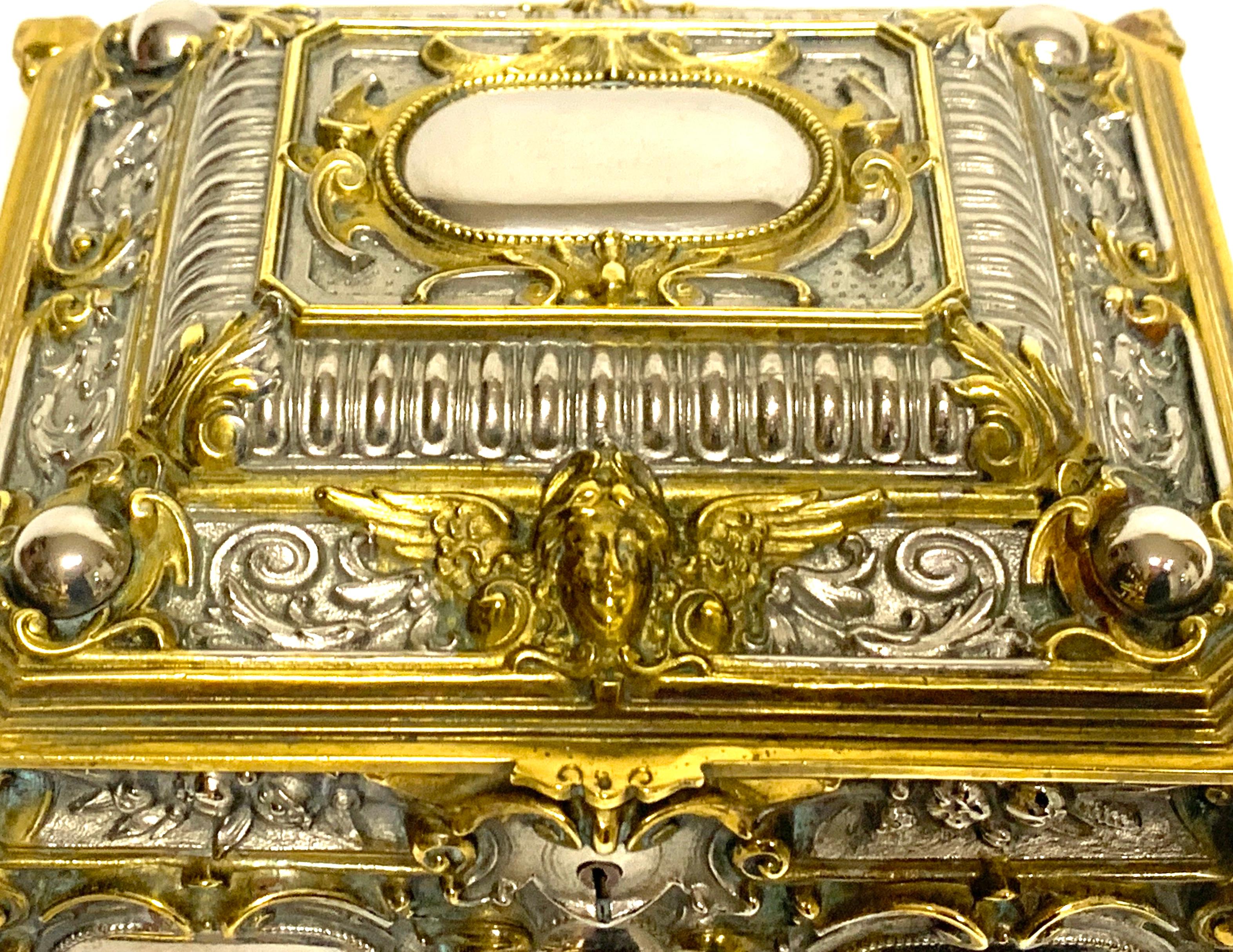 Velvet Magnificent Silvered Bronze and Ormolu Jewelry/Table Box For Sale
