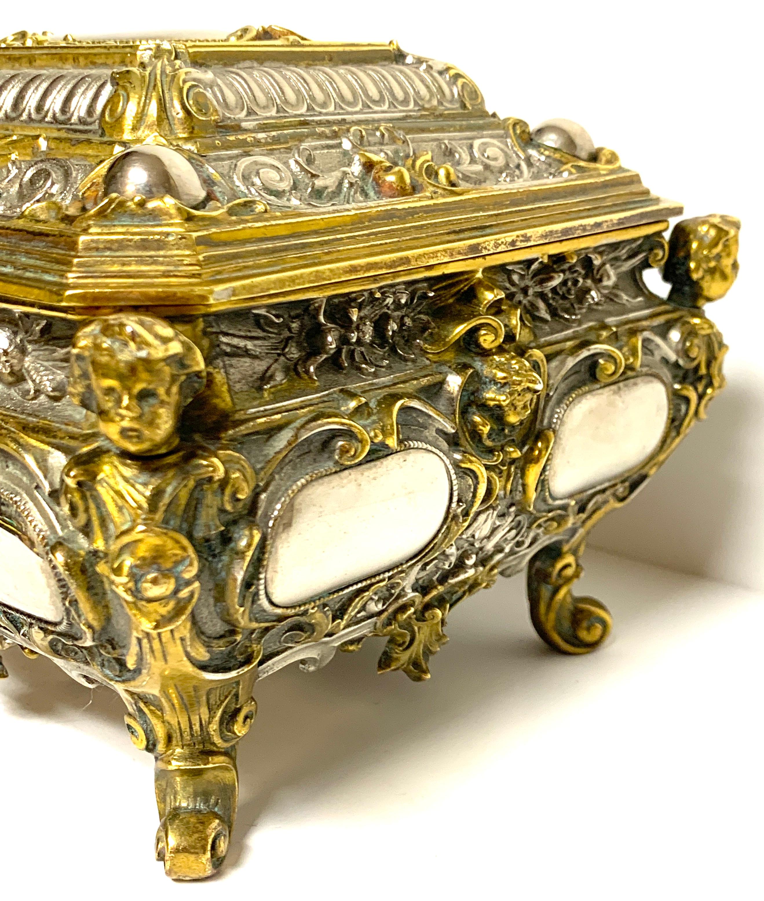 Magnificent Silvered Bronze and Ormolu Jewelry/Table Box For Sale 1