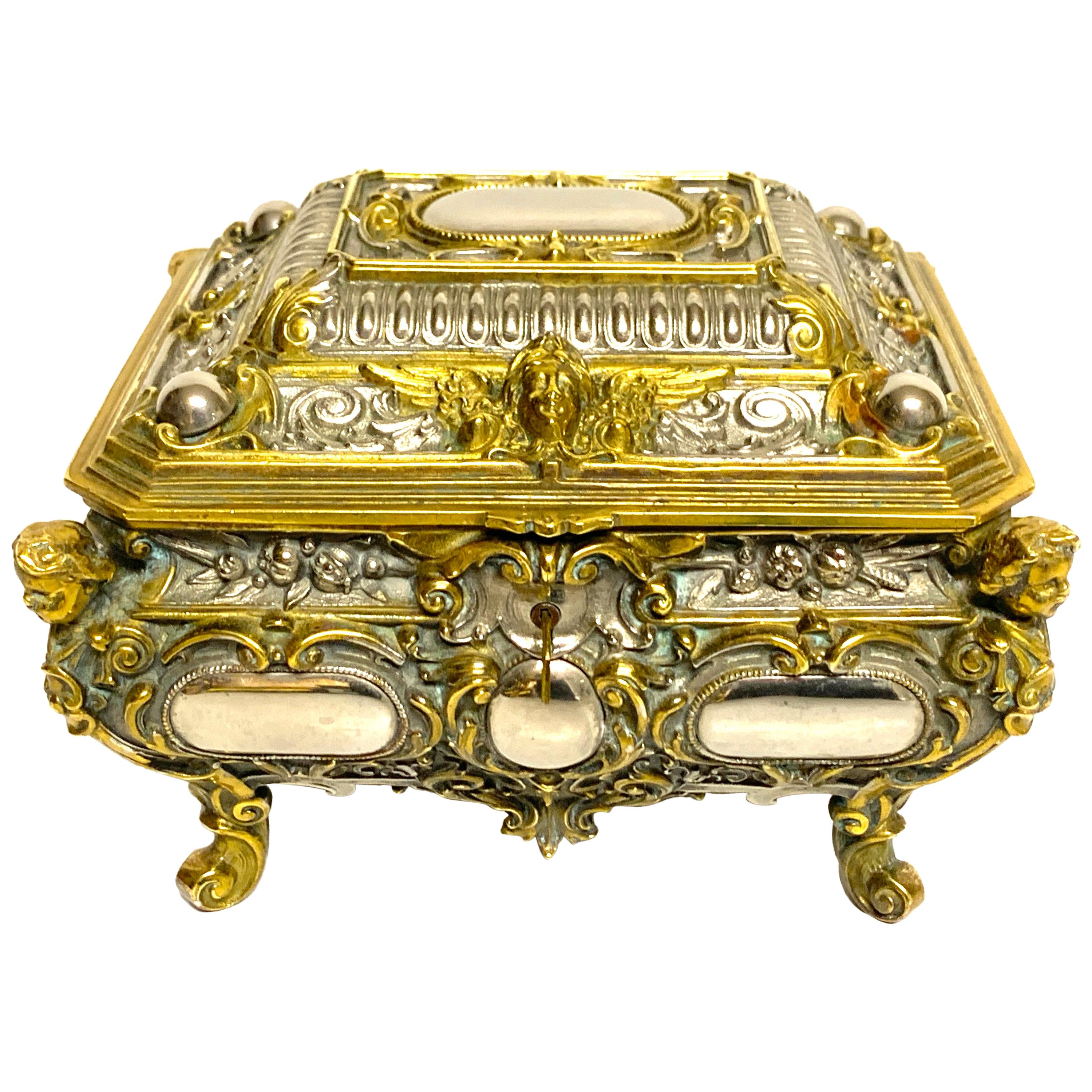 Magnificent Silvered Bronze and Ormolu Jewelry/Table Box For Sale