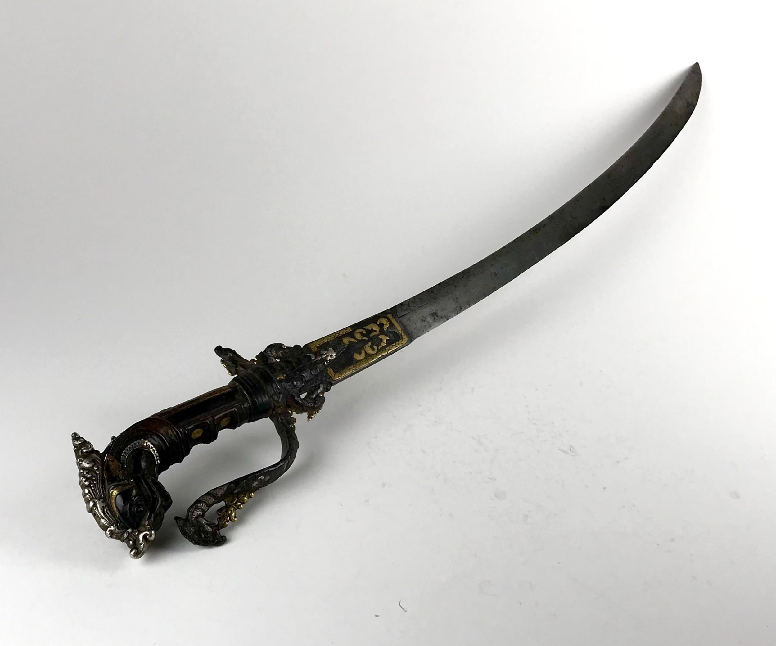 Sterling Silver Magnificent Sinhalese Portuguese Kastane Rhino Ceremonial Ceylon Sword 17th C For Sale