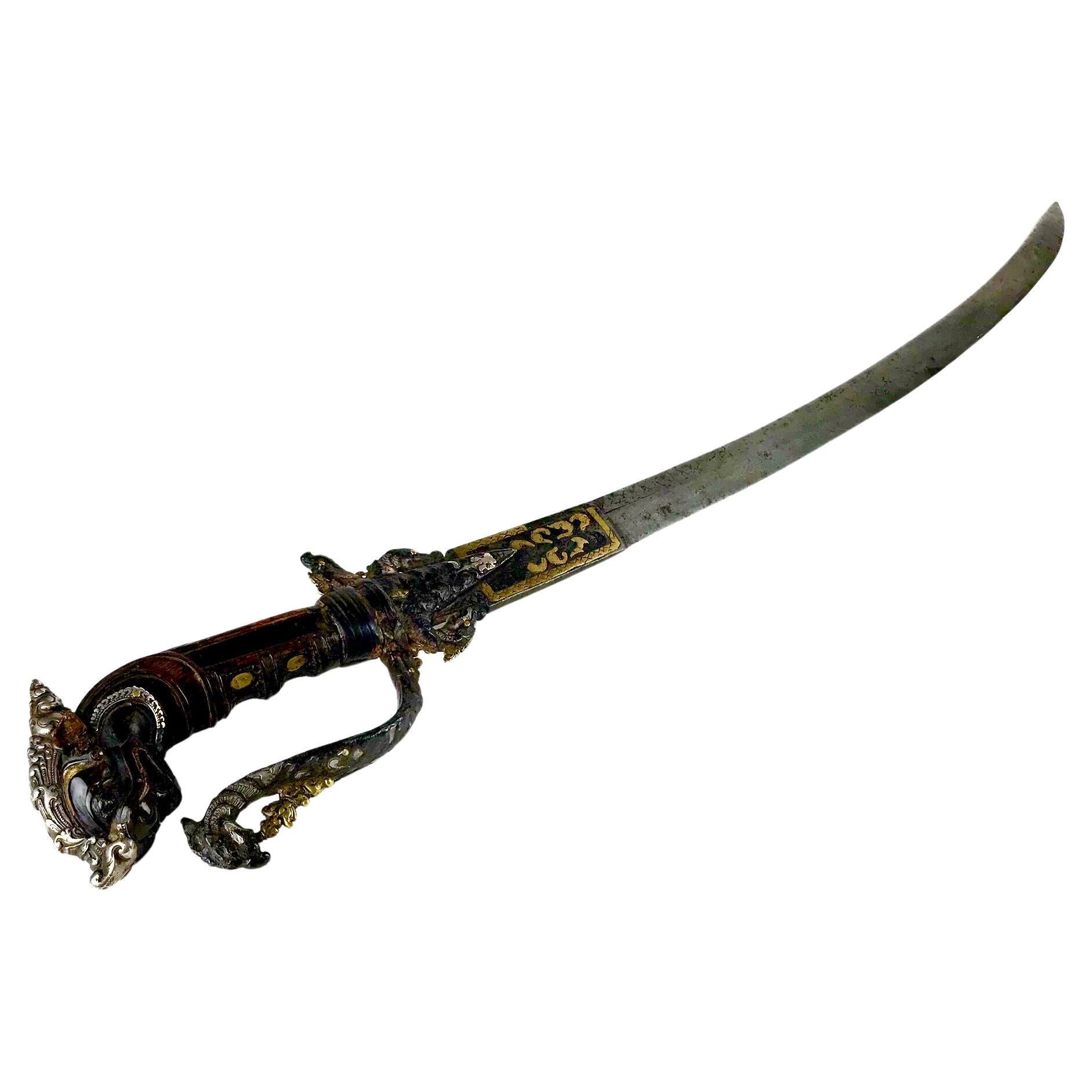 Magnifique épée de cérémonie de Ceylan Rhino du Kastane Sinhalese portugais 17e siècle en vente