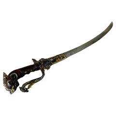 Magnifique épée de cérémonie de Ceylan Rhino du Kastane Sinhalese portugais 17e siècle