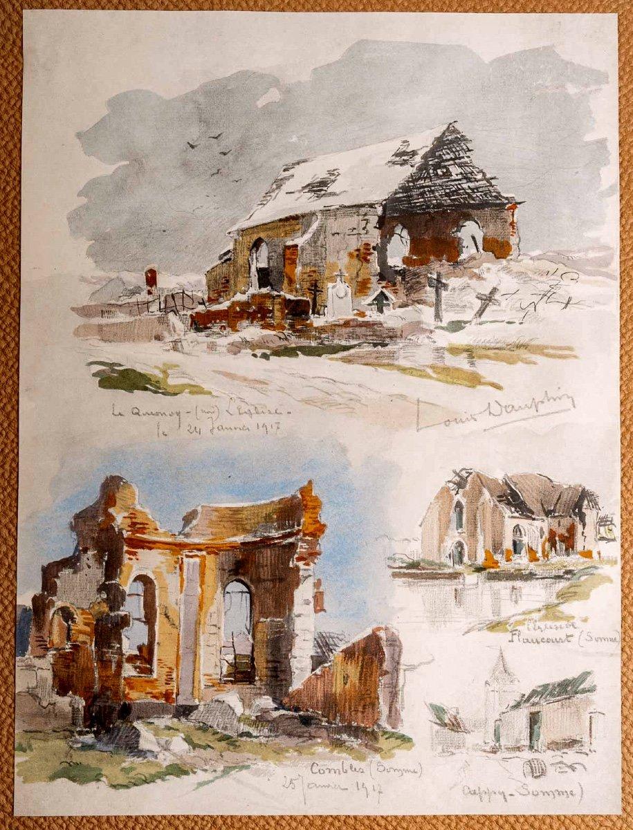Paper Magnificent Sketch Album By Louis Dauphin, The Northern Front, War 1914-1918 For Sale