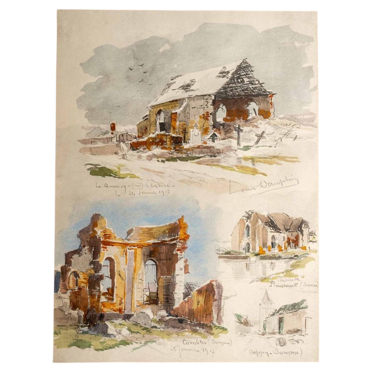 Magnificent Sketch Album By Louis Dauphin, The Northern Front, War 1914-1918 For Sale