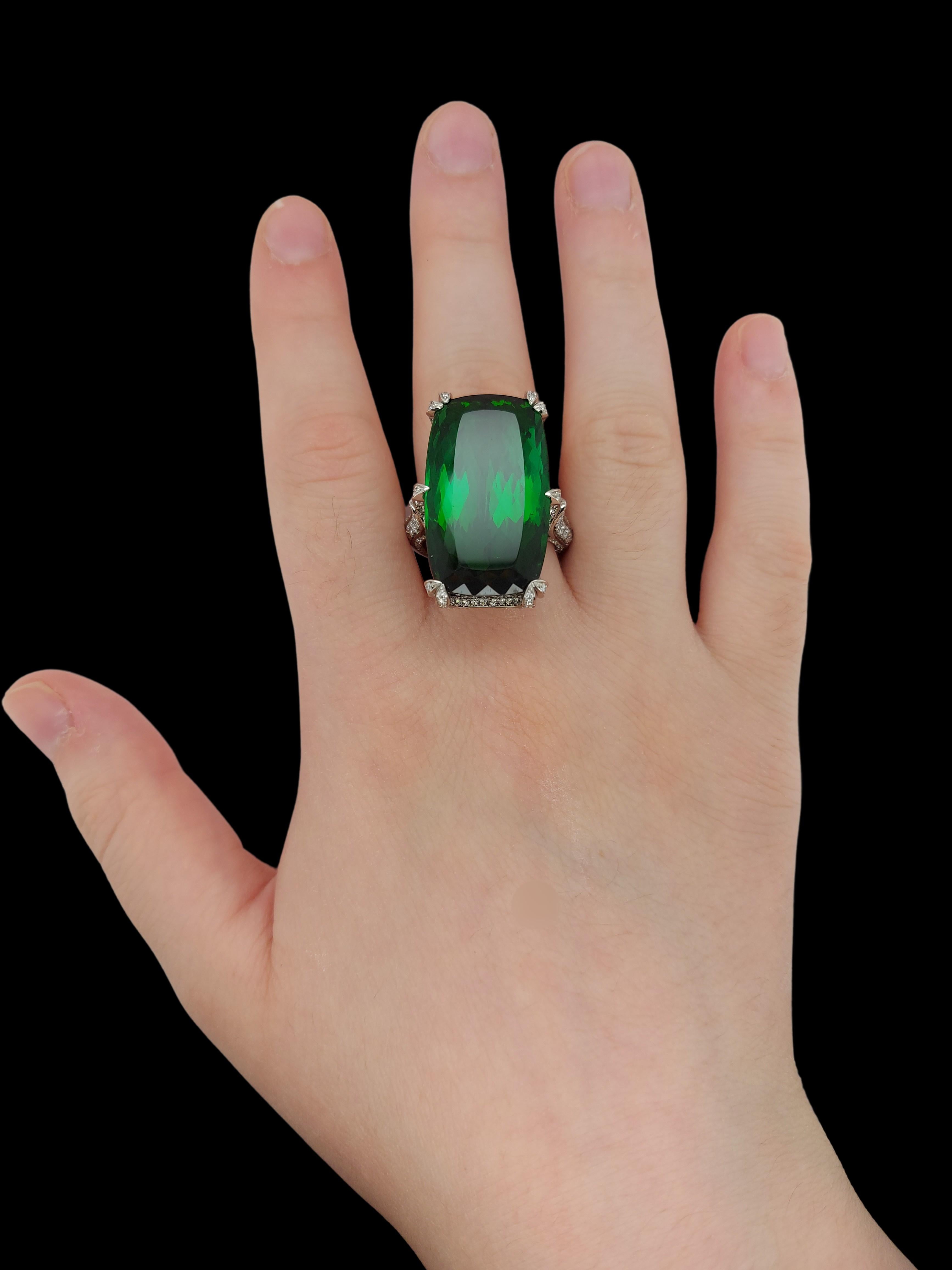 Magnificent Solid Platinum Ring with 45 Carat Tourmaline & Diamonds For Sale 10