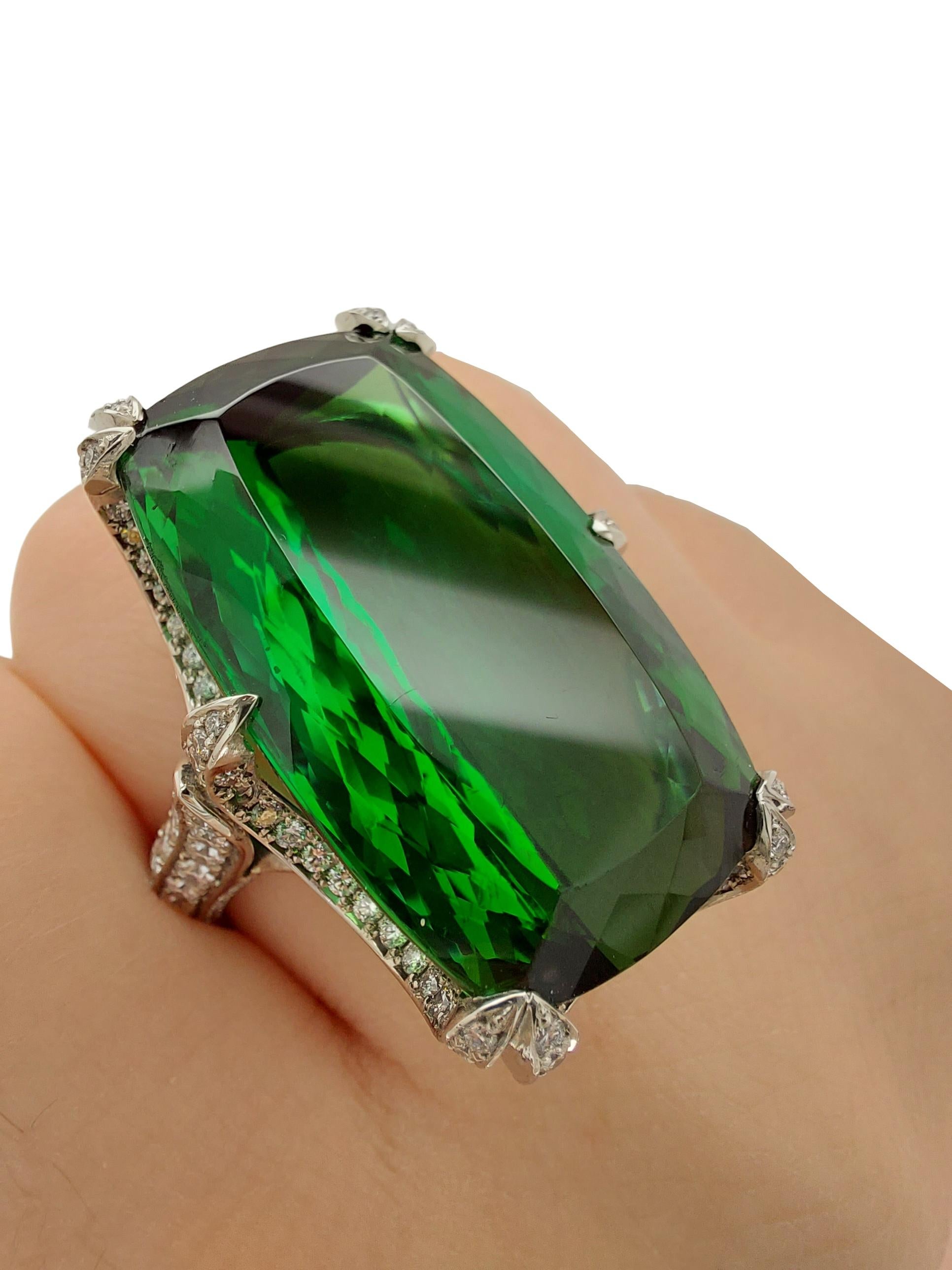 Magnificent Solid Platinum Ring with 45 Carat Tourmaline & Diamonds For Sale 11