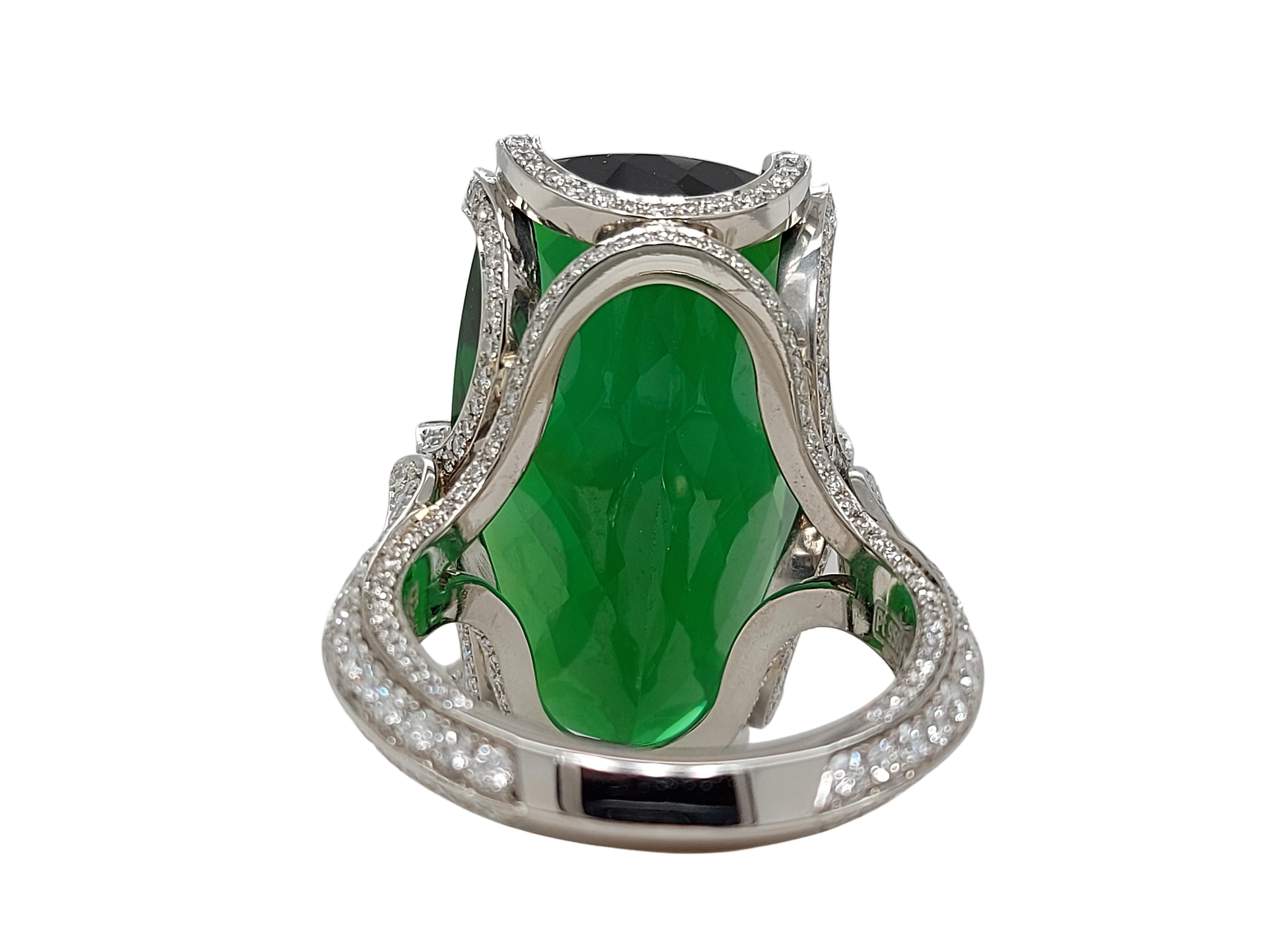 Women's or Men's Magnificent Solid Platinum Ring with 45 Carat Tourmaline & Diamonds For Sale