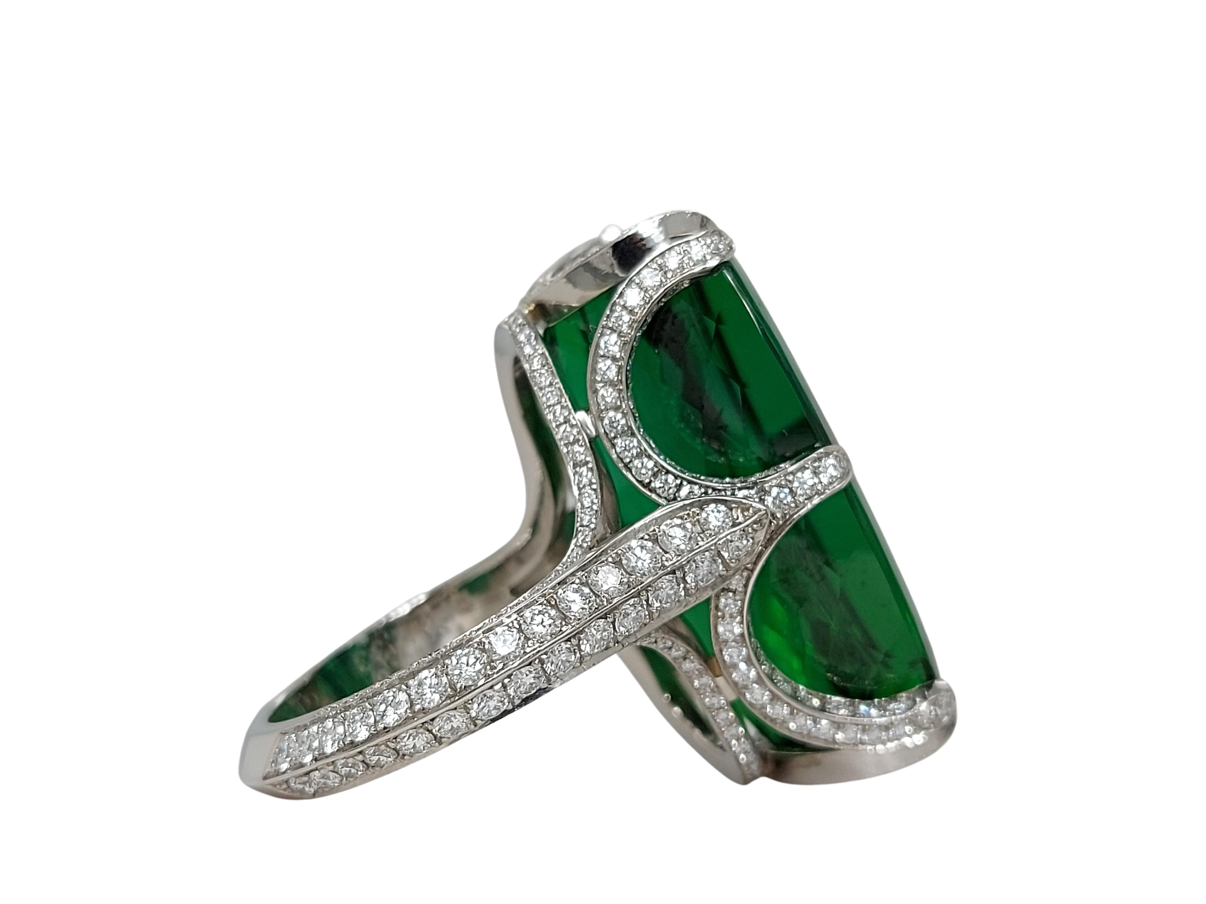 Magnificent Solid Platinum Ring with 45 Carat Tourmaline & Diamonds For Sale 2