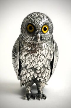 Magnificent Solid Silver Sterling Large Table Owl 597 Grams 17cm C1910 Novelty