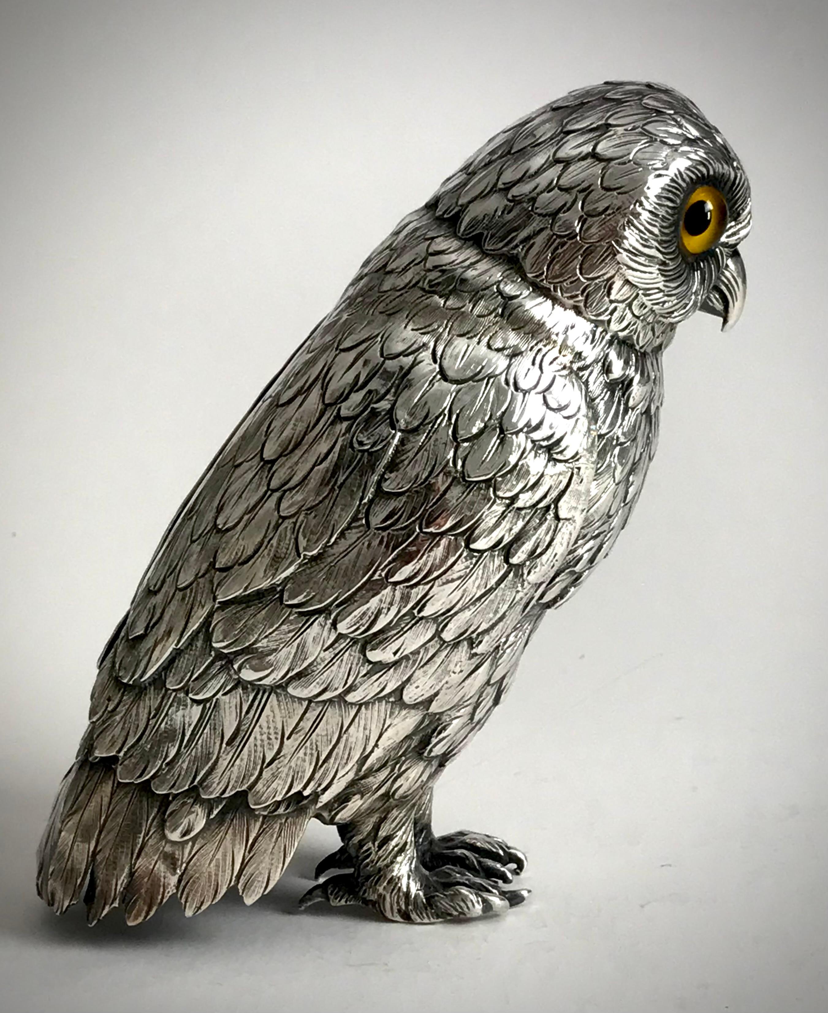 Art Deco Magnificent Solid Silver Sterling Large Table Owl 597 Grams 17cm C1910 Novelty