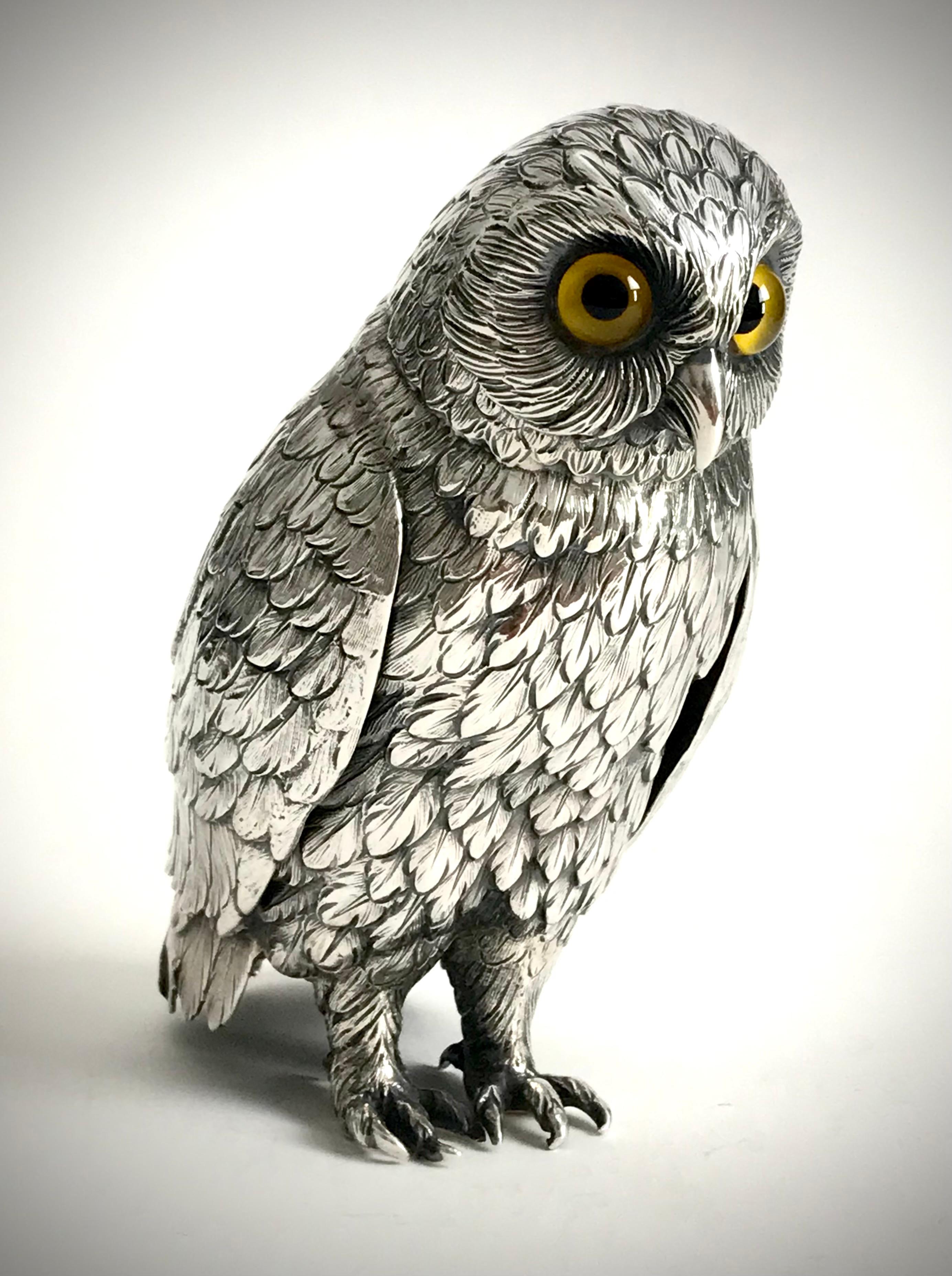 German Magnificent Solid Silver Sterling Large Table Owl 597 Grams 17cm C1910 Novelty