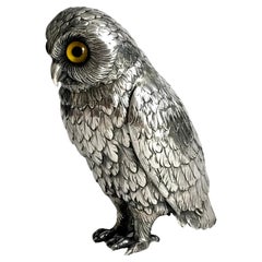 Magnificent Solid Silver Sterling Large Table Owl 597 Grams 17cm C1910 Novelty
