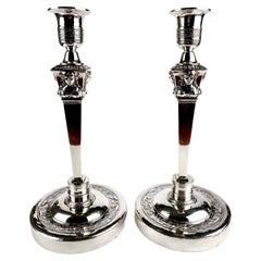 Antique Magnificent Solid Silver Sterling Pair Candlesticks 720g France Paris 1793 