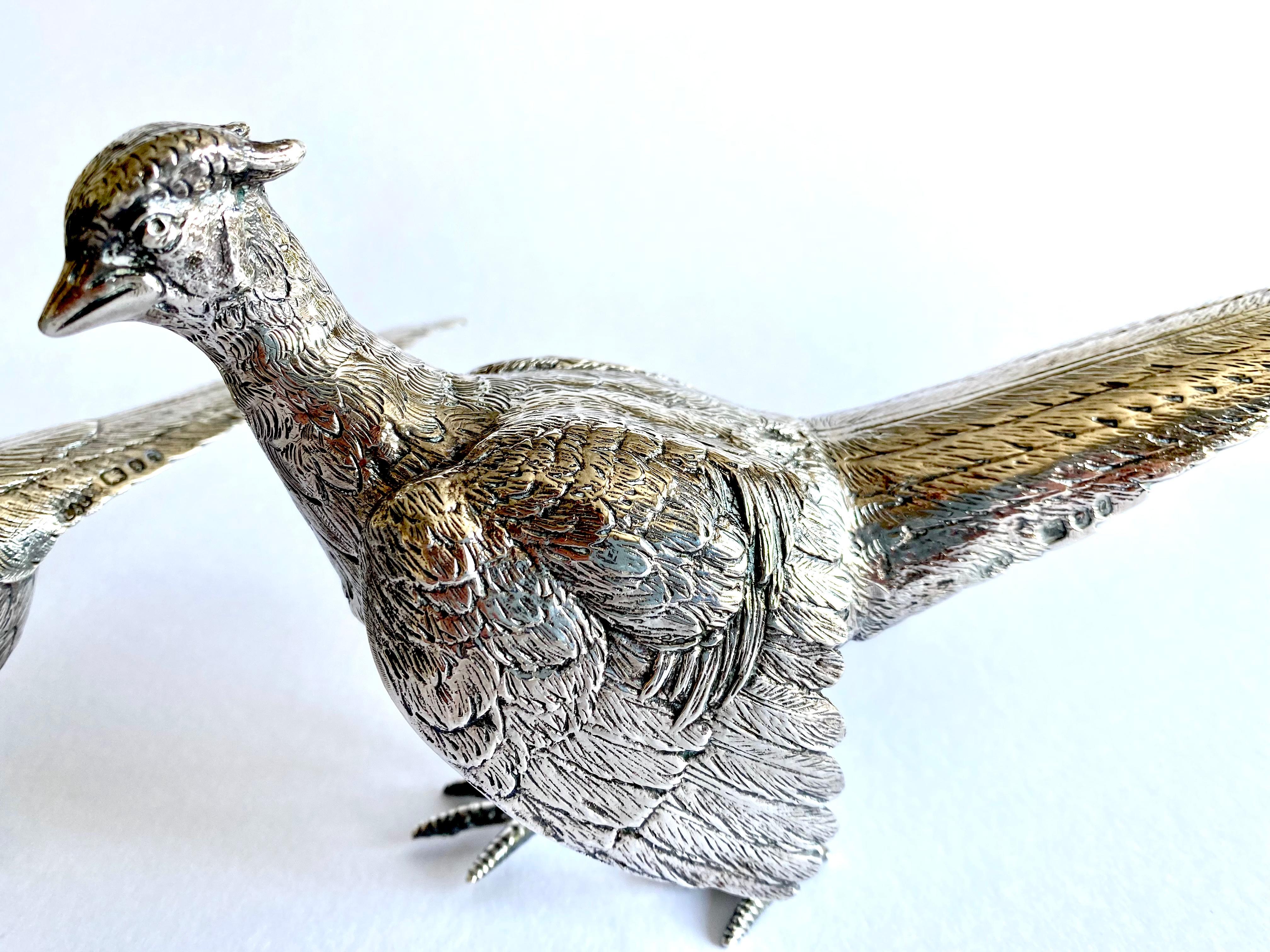 Georgian Magnificent Solid Silver Sterling Pair Pheasants London 1968