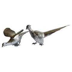Magnificent Solid Silver Sterling Pair Pheasants London 1968