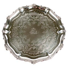 Magnificent Solid Silver Sterling Victorian Salver Tray London, 1860