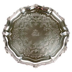 Antique Magnificent Solid Silver Sterling Victorian Salver Tray London, 1860