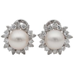 Magnificent South Sea Pearl 3.20 Carat Diamond Vintage Earrings