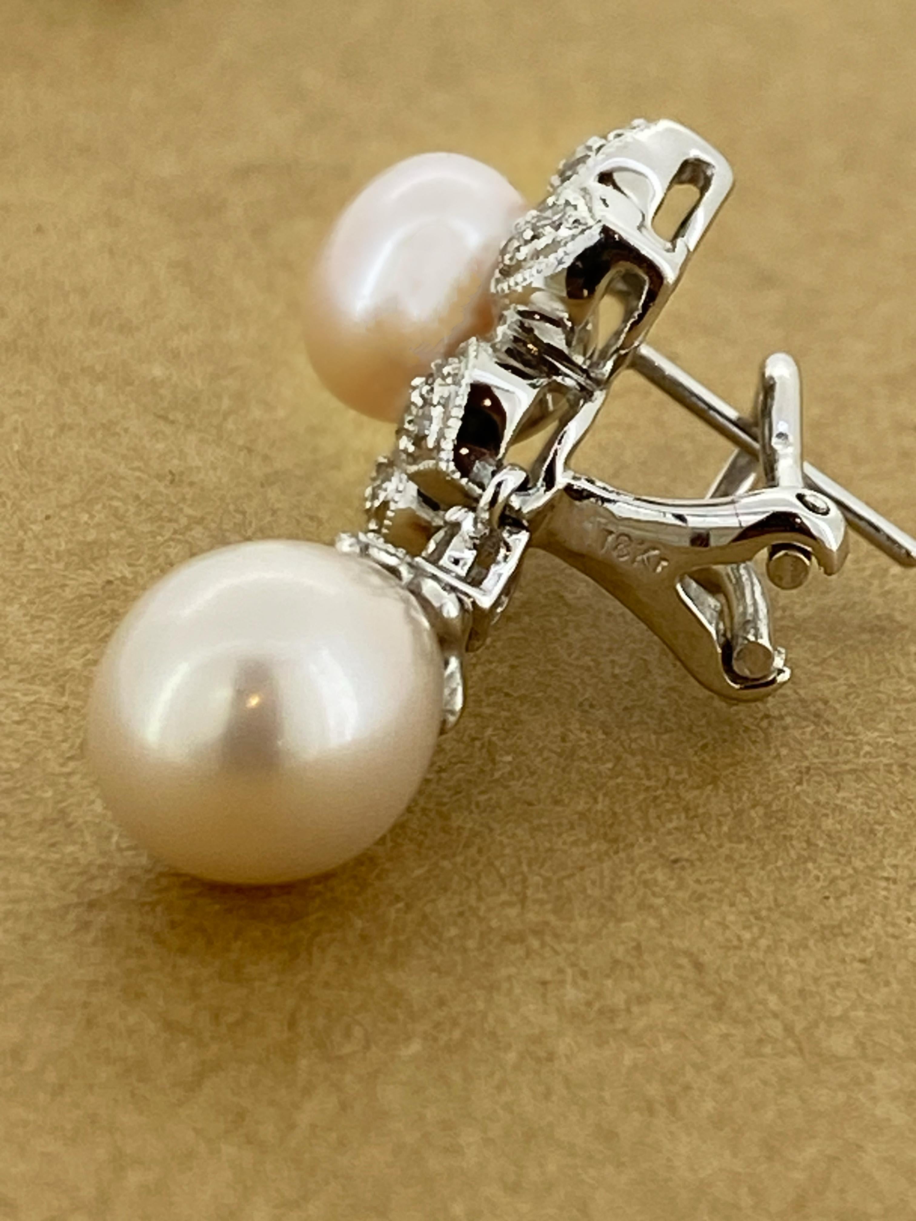 Magnificent South Sea Pearl, Diamond, 18K White Gold Drop Pendant Earrings For Sale 1