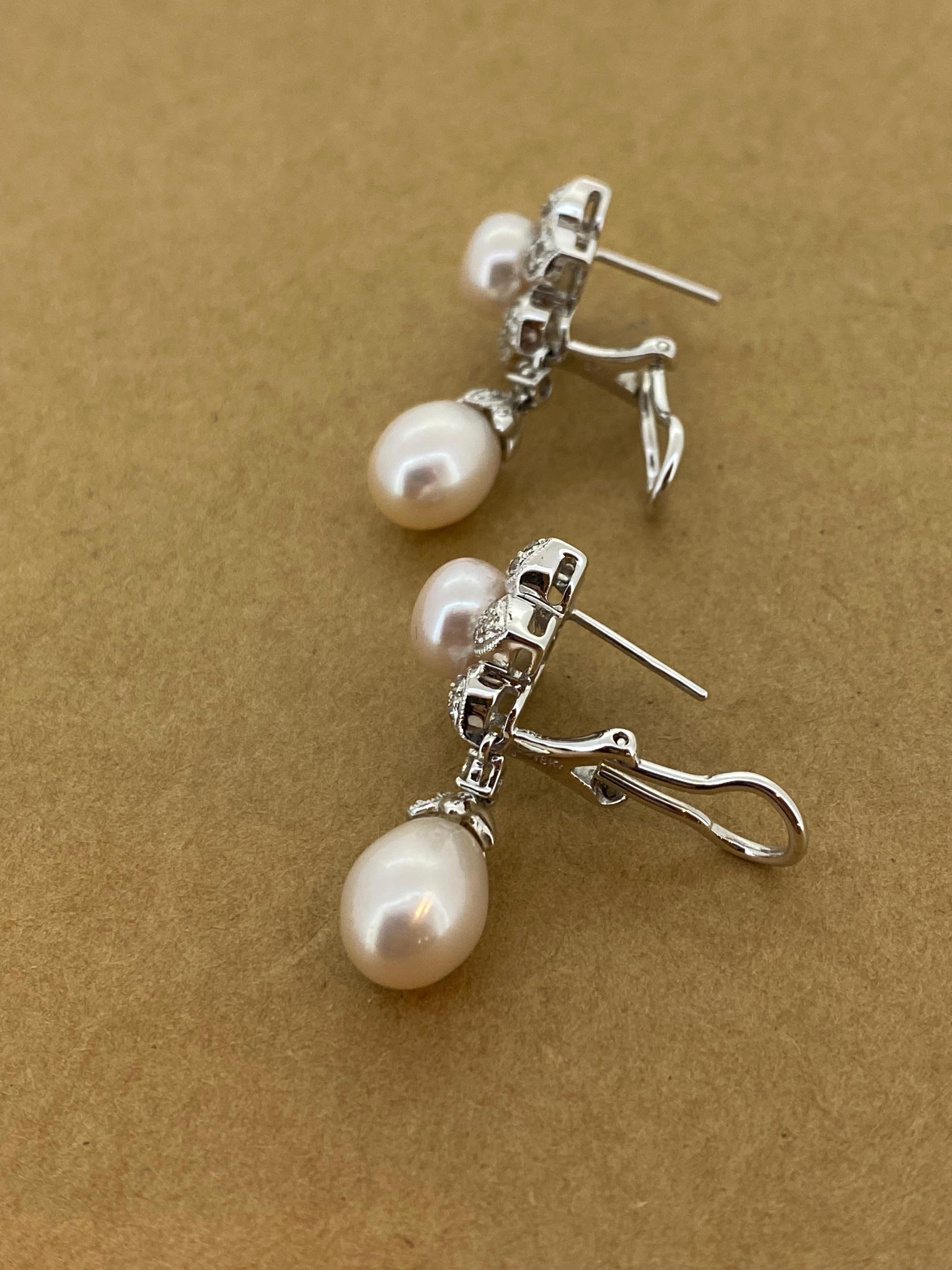 Magnificent South Sea Pearl, Diamond, 18K White Gold Drop Pendant Earrings For Sale 2