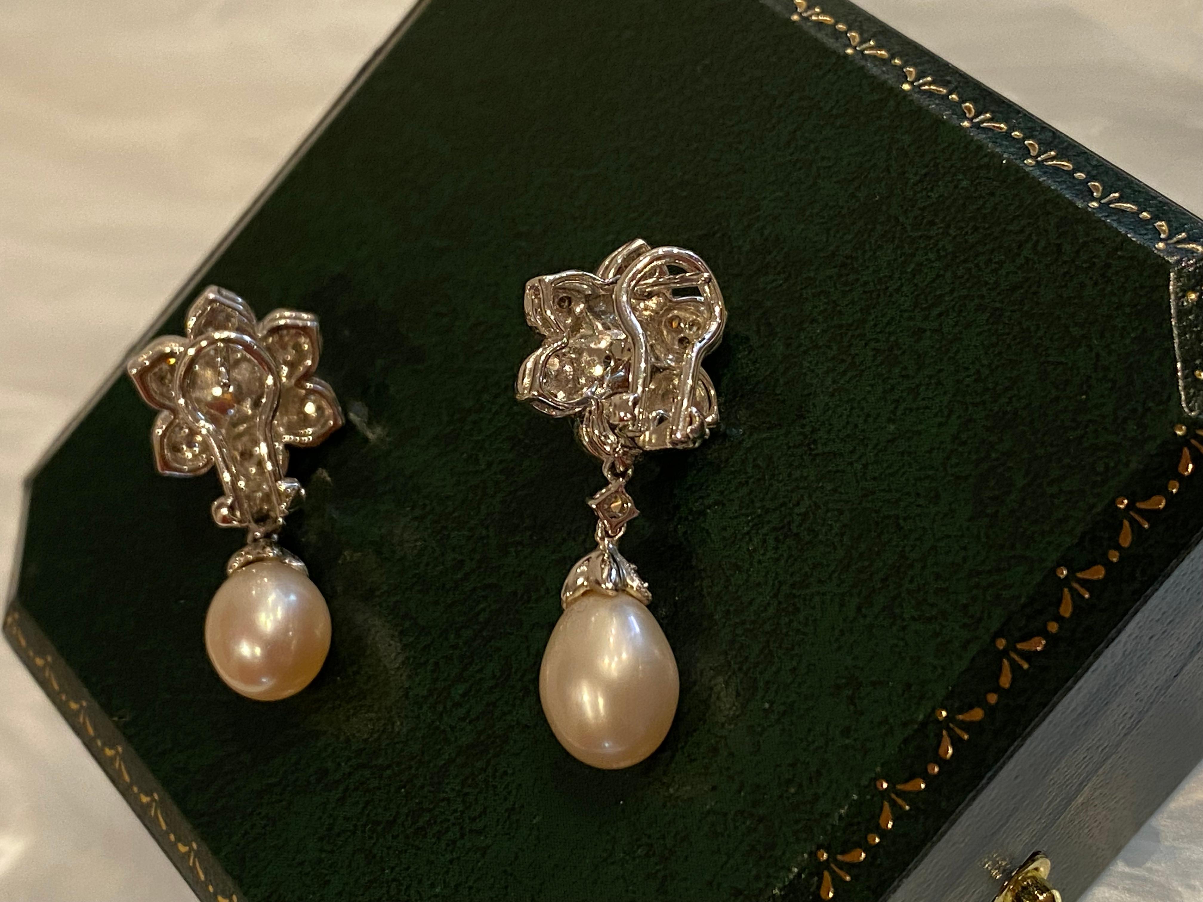 Magnificent South Sea Pearl, Diamond, 18K White Gold Drop Pendant Earrings For Sale 3