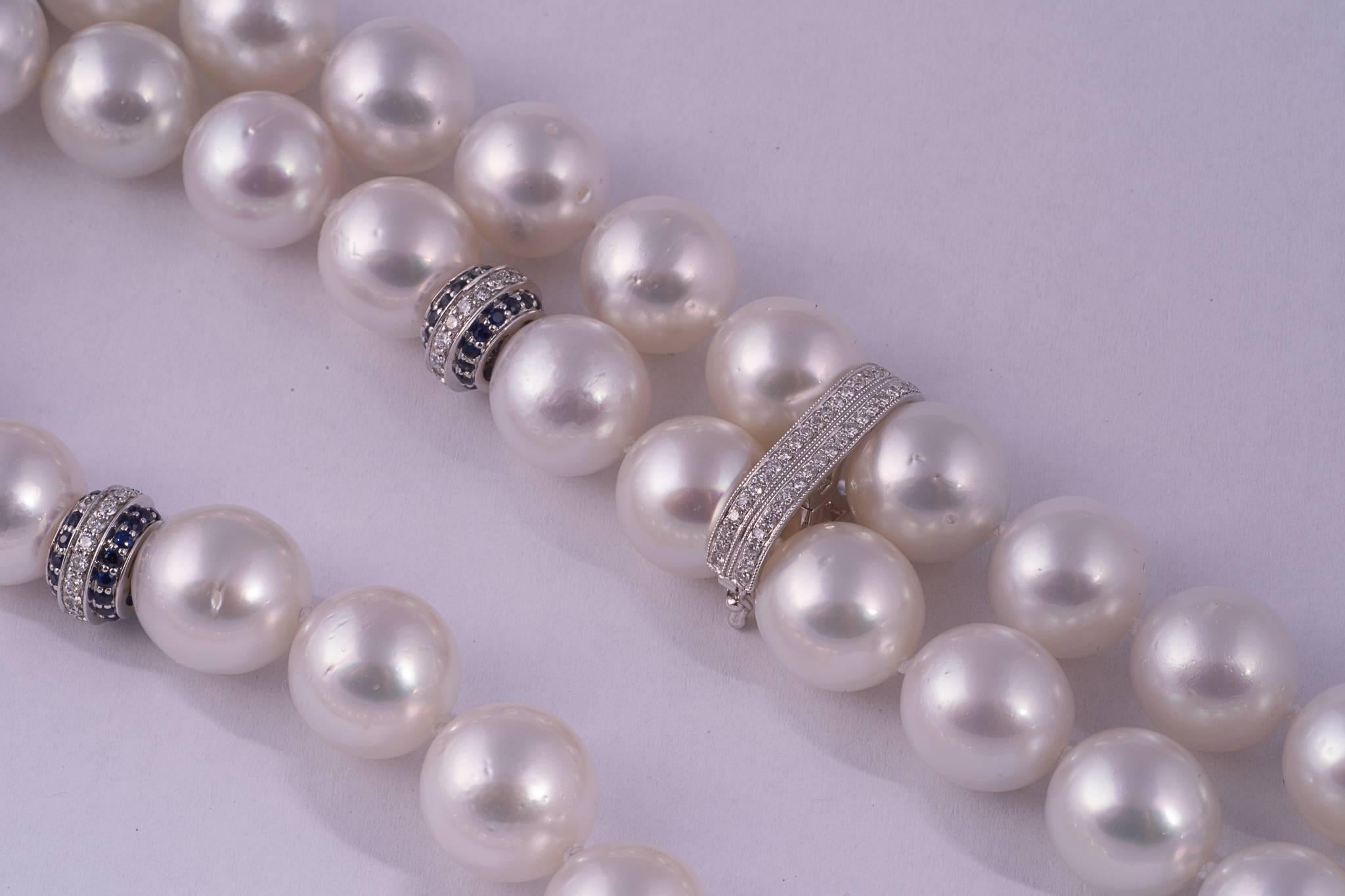 Contemporary Magnificent South Sea Pearl, Sapphire and Diamond Tassel Necklace