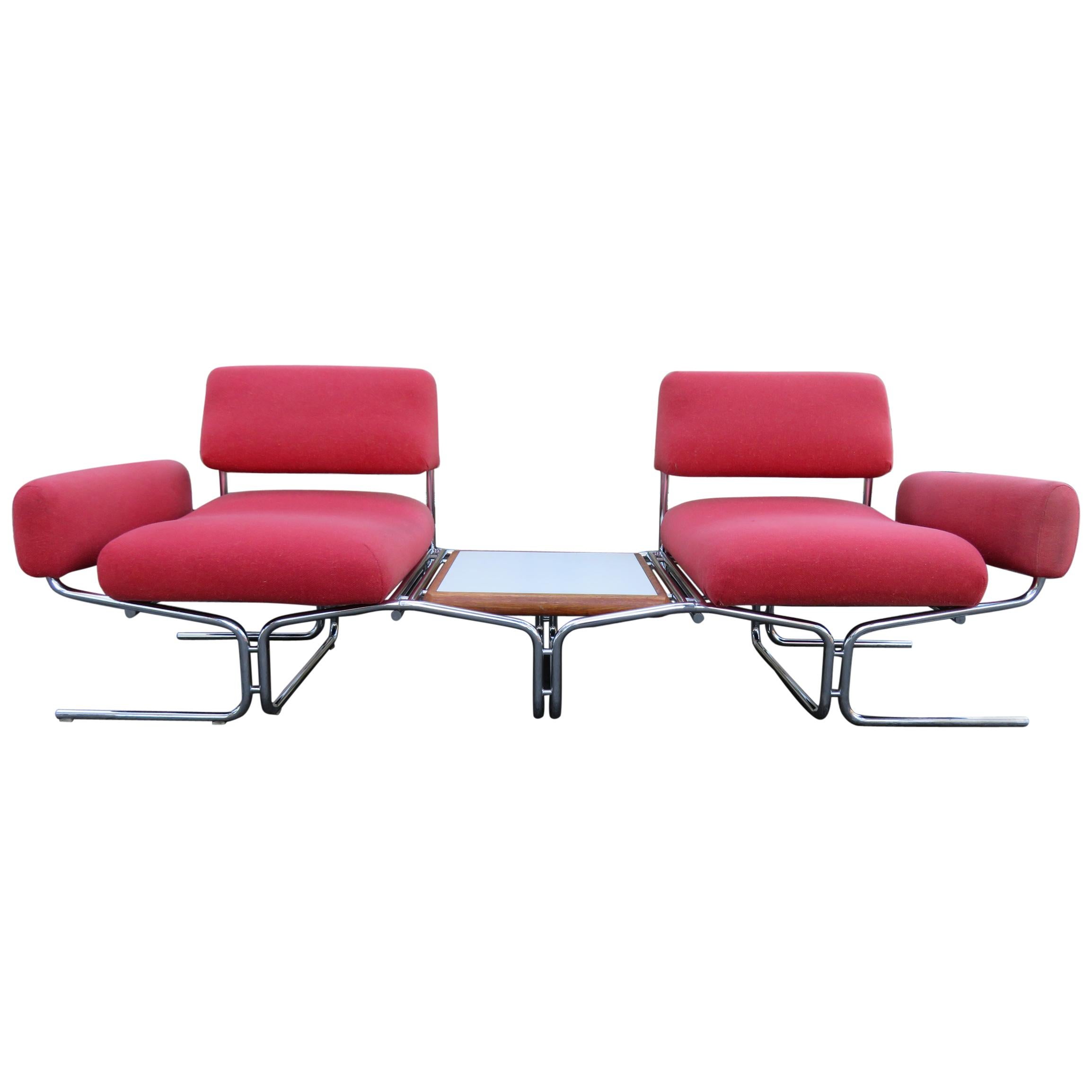 Magnificent Space-Age Tubular Chrome 2-Seat Sofa with Table Ingmar Relling Style