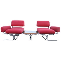 Magnífico Sofá Tubular Cromado de 2 Plazas con Mesa Estilo Ingmar Relling Space-Age