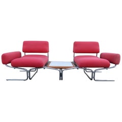 Retro Magnificent Space-Age Tubular Chrome 2-Seat Sofa with Table Ingmar Relling Style